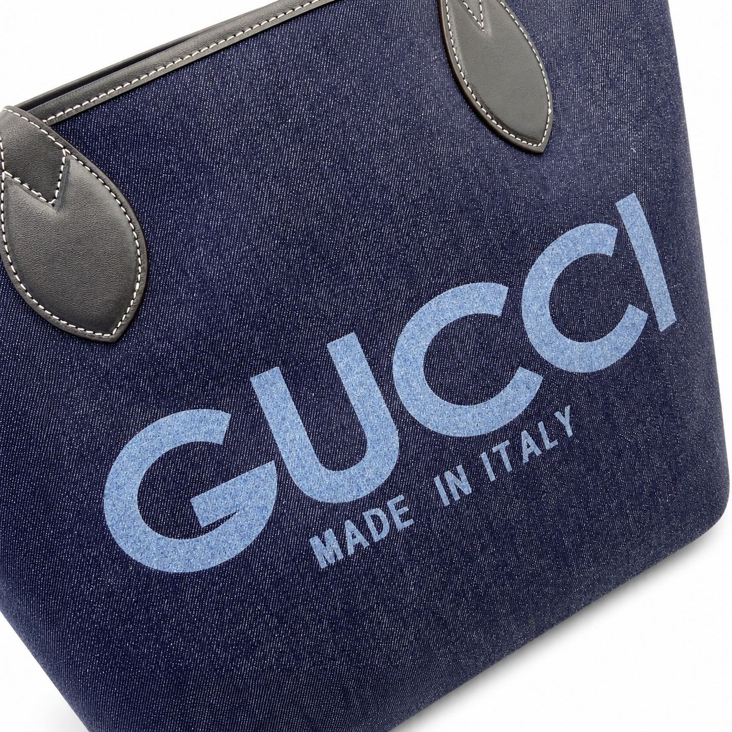 Gucci Supreme Reversible Medium Denim Canvas Leather Beige Blue Handbag