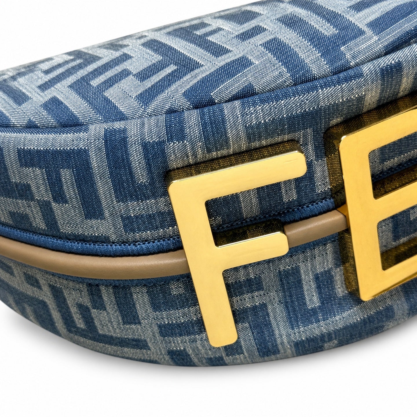Fendi Fendigraphy Small Denim Leather Beige Blue Gold Hobo Bag