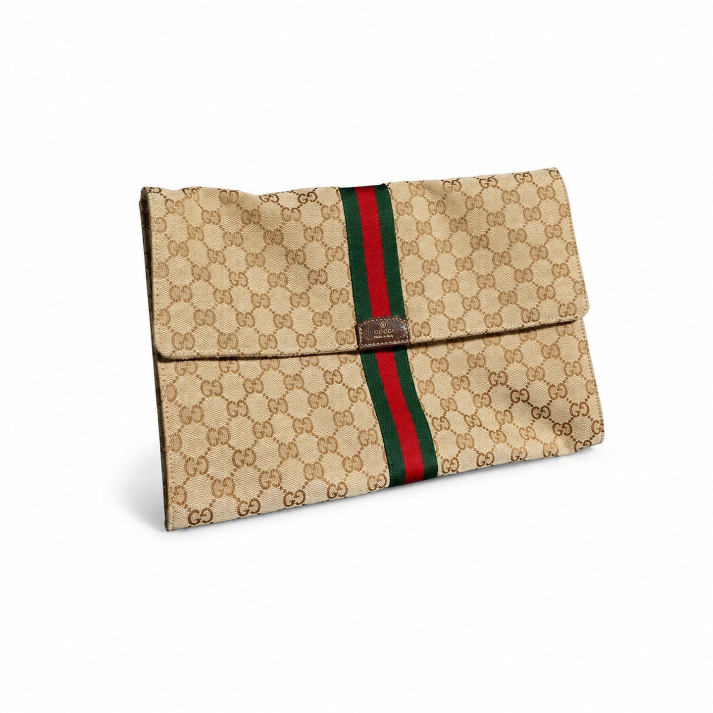 Gucci Canvas Leather Brown Red Green Gold Clutch