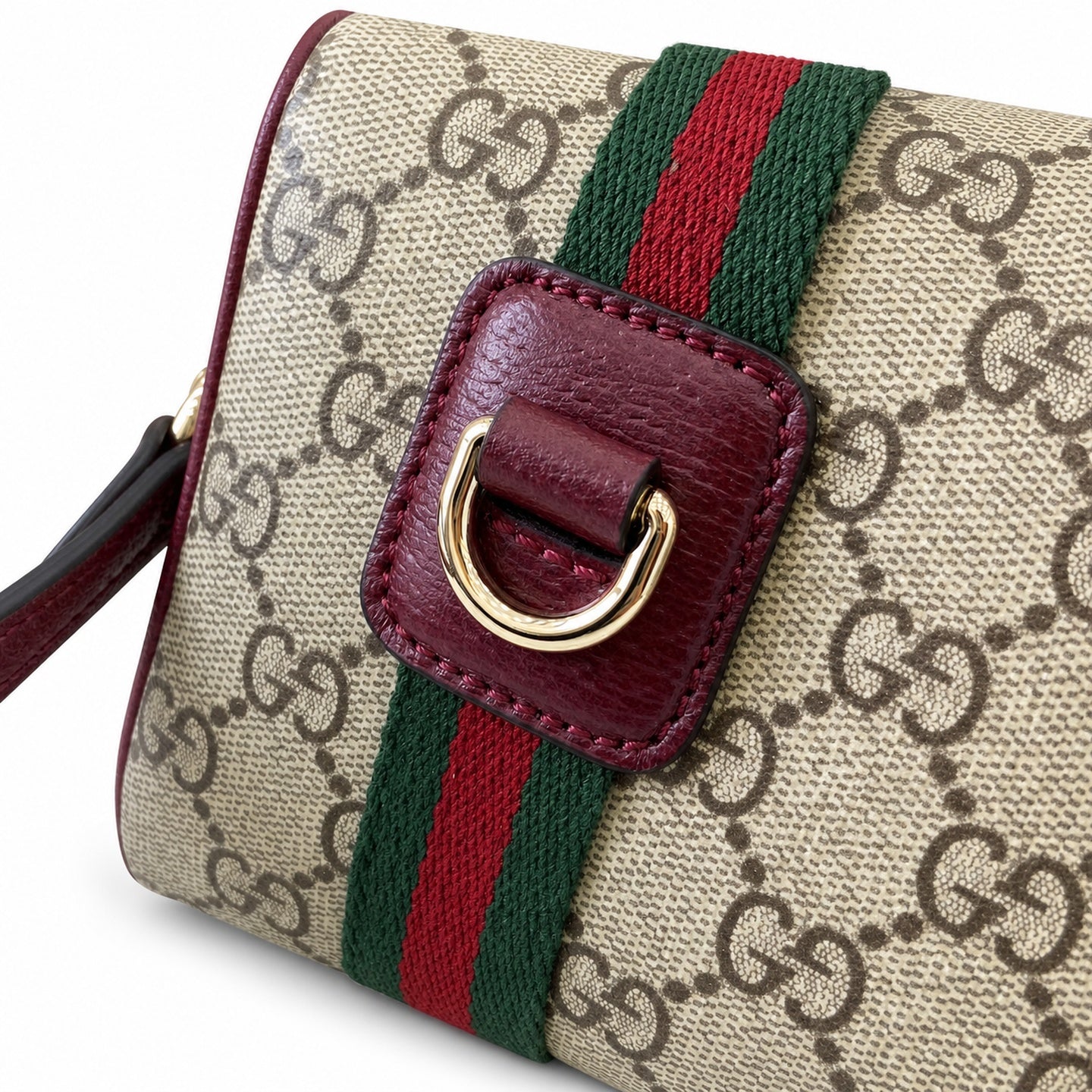 Gucci Mini Cotton Canvas Leather Beige Brown Red Green Gold Bag