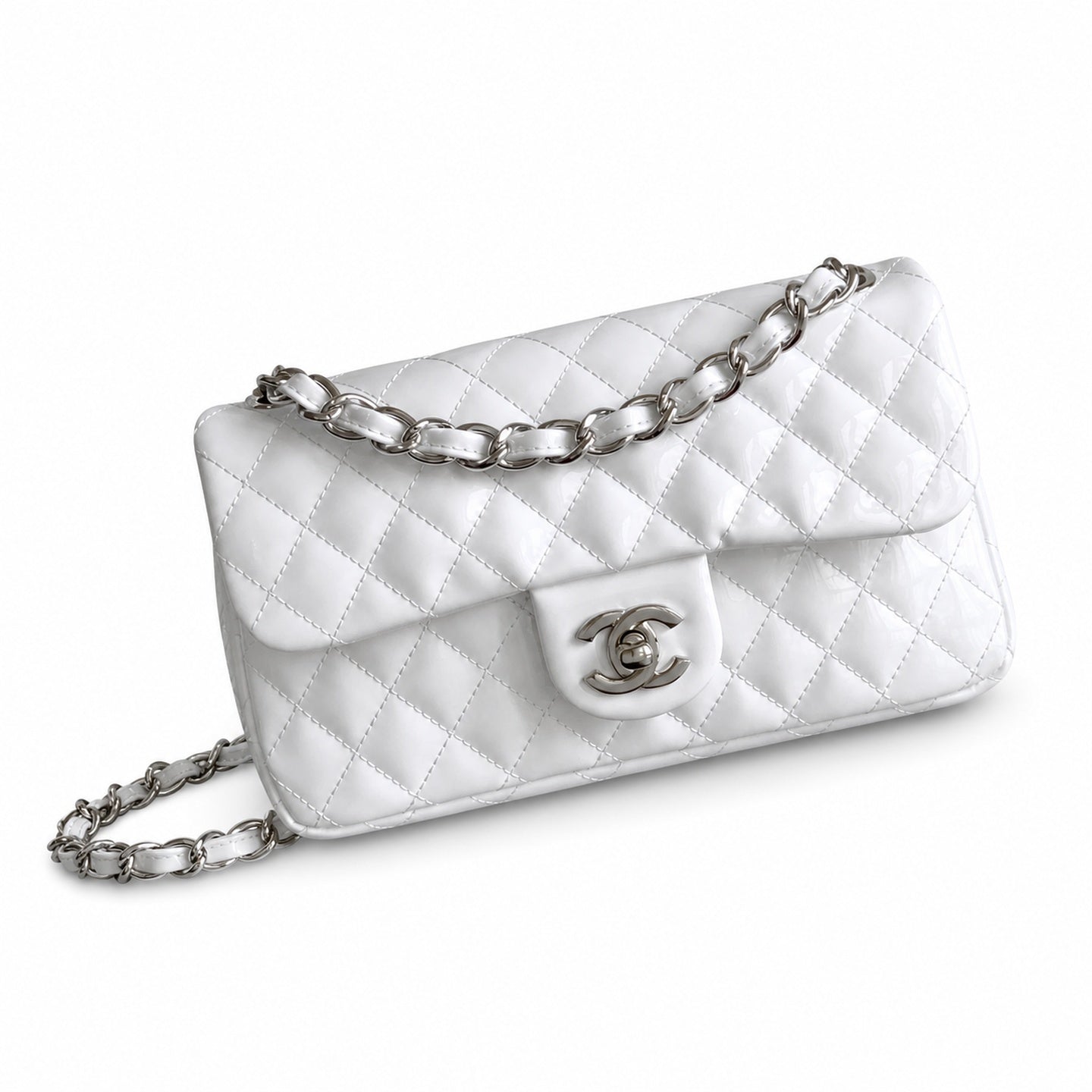 Chanel Large Patent Leather White Bag