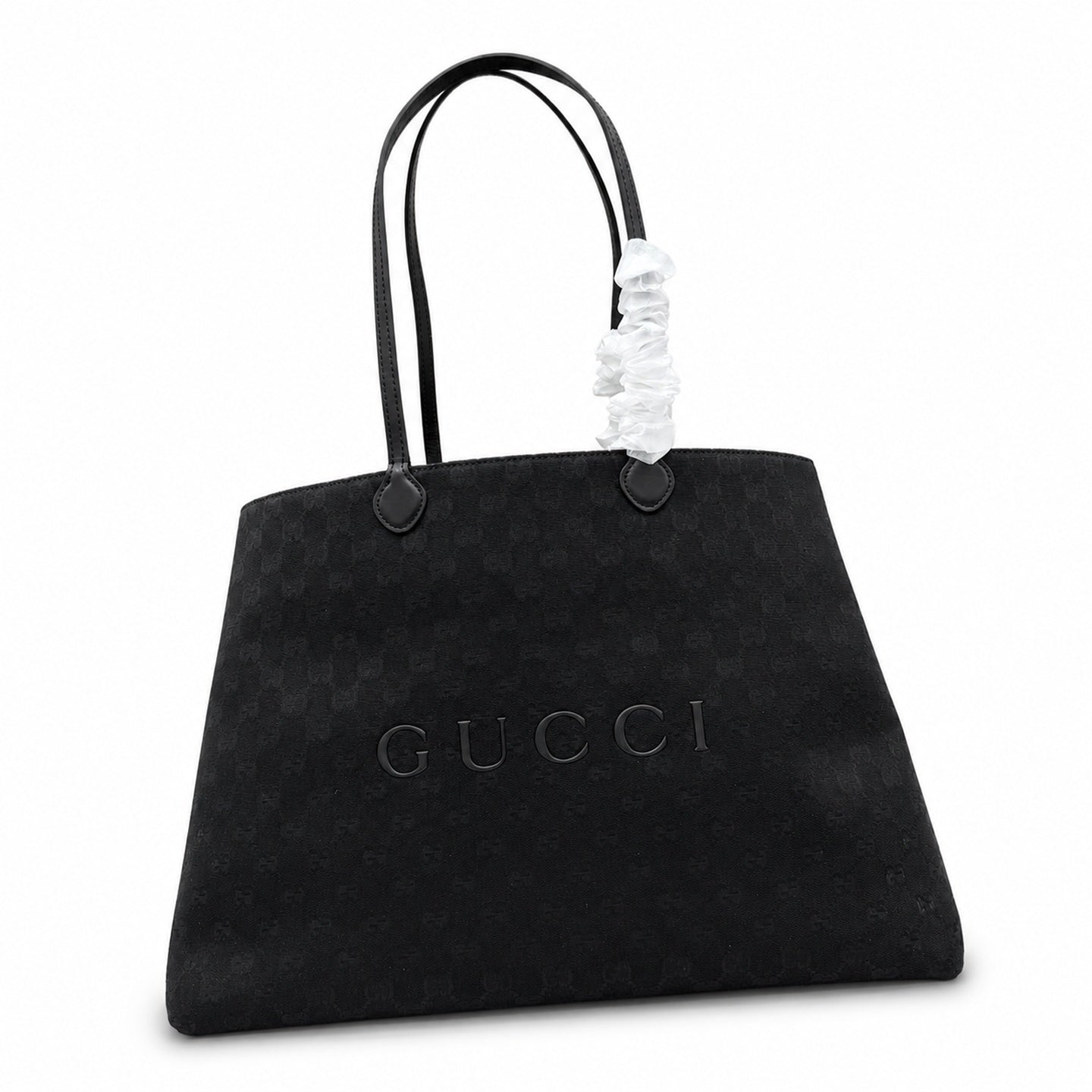 Gucci Cotton Canvas Leather Black Gray Gold Tote Bag