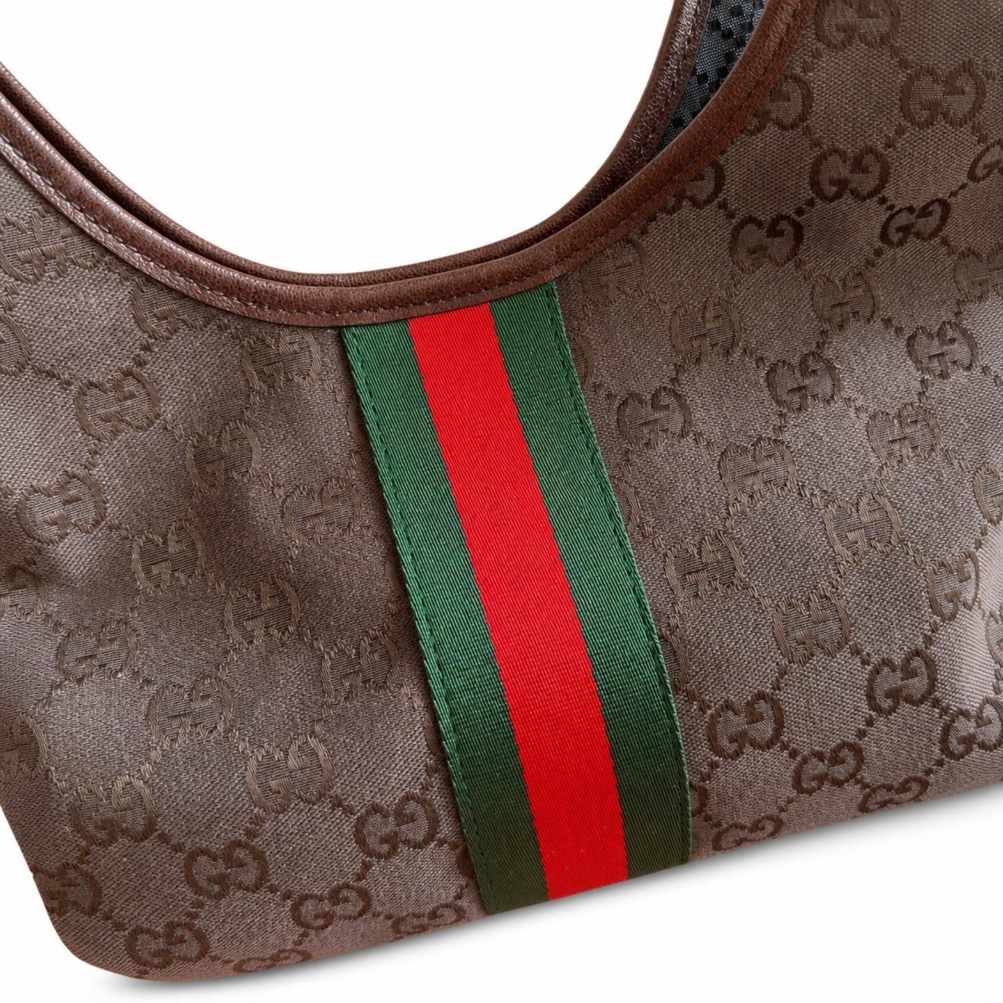 Gucci Giglio Canvas Leather Brown Red Green Gold Handbag