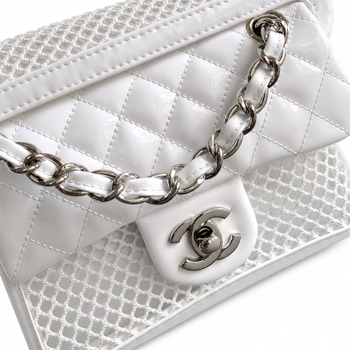 Chanel Medium Patent Leather White Bag