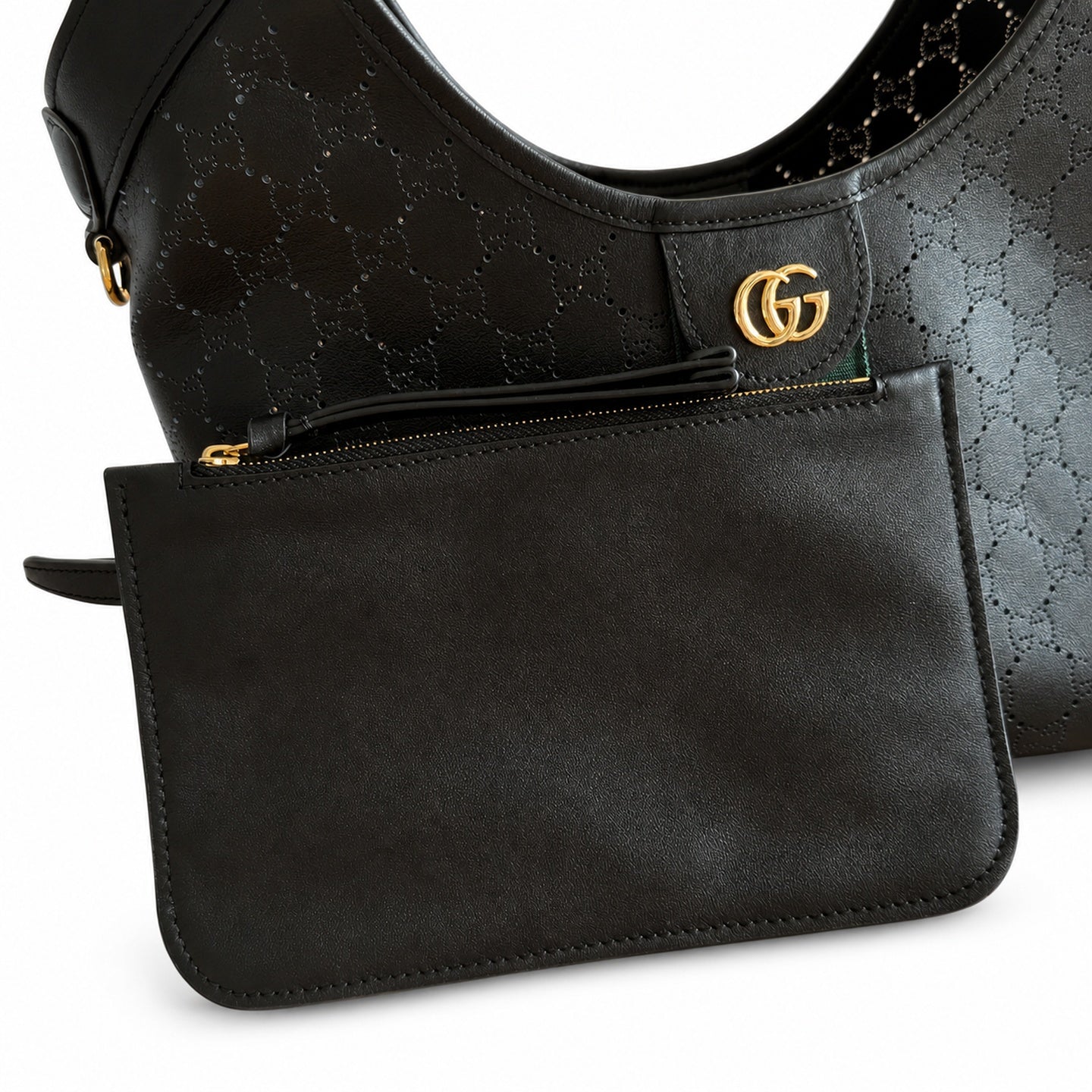 Gucci Giglio Leather Black Beige Gold Clutch