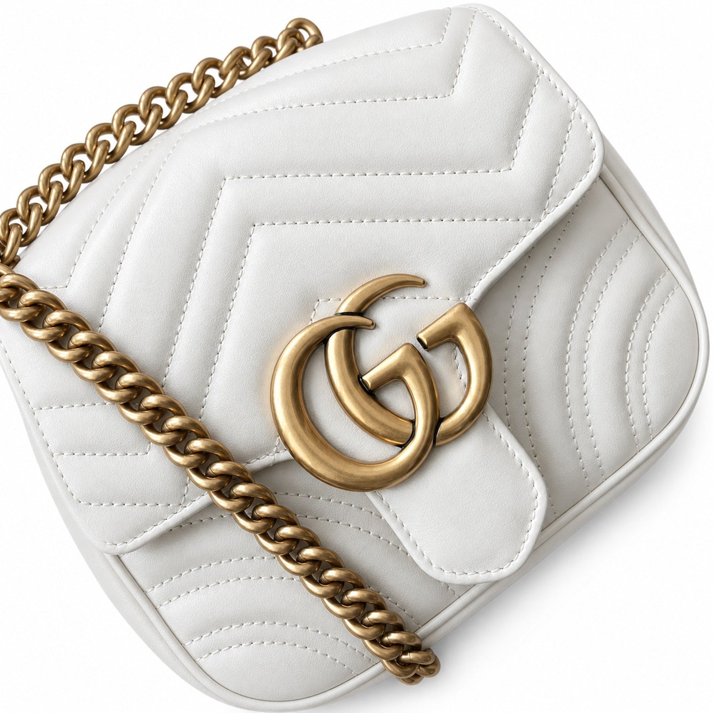 Gucci GG Marmont Quilted Leather Black White Gold Handbag