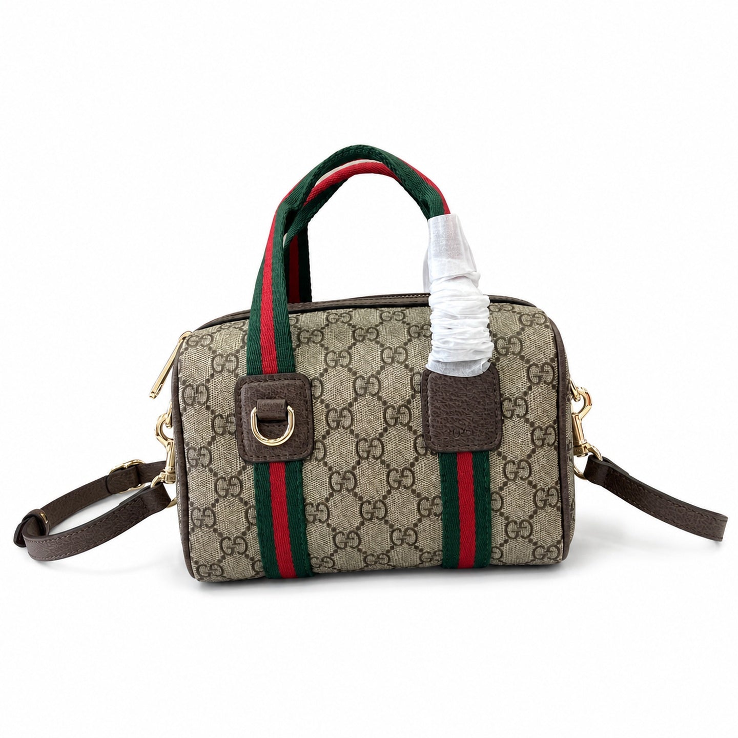 Gucci Mini Cotton Canvas Leather Beige Brown Green Gold Bag