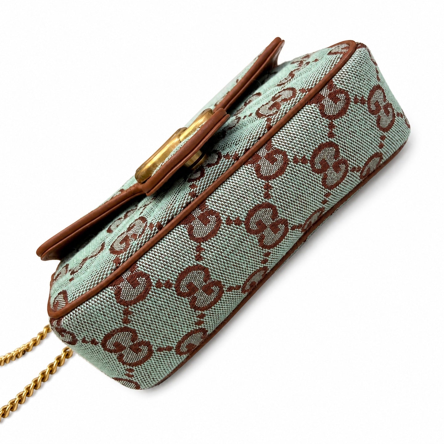 Gucci Mini Cotton Canvas Leather Brown Blue Gold Shoulder Bag