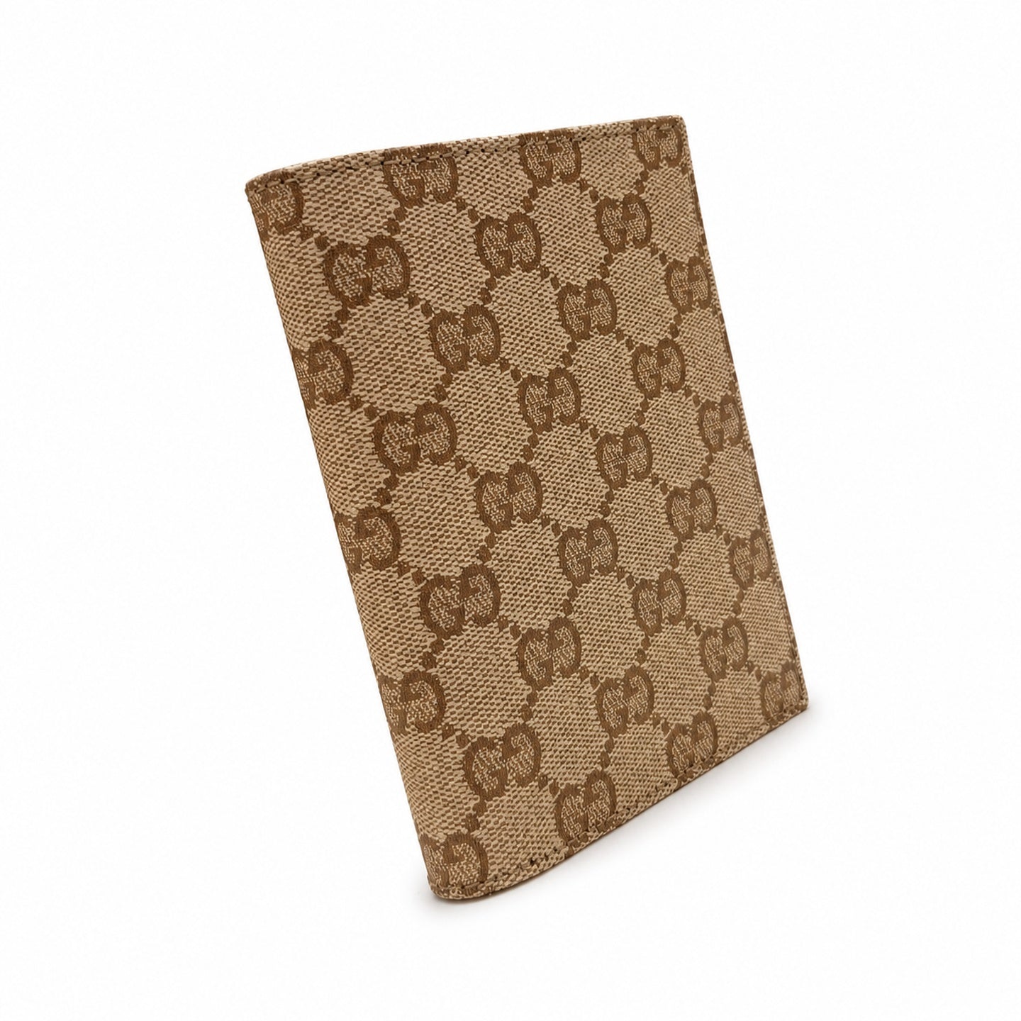 Gucci Canvas Leather Brown Gold Silver Passport Holder