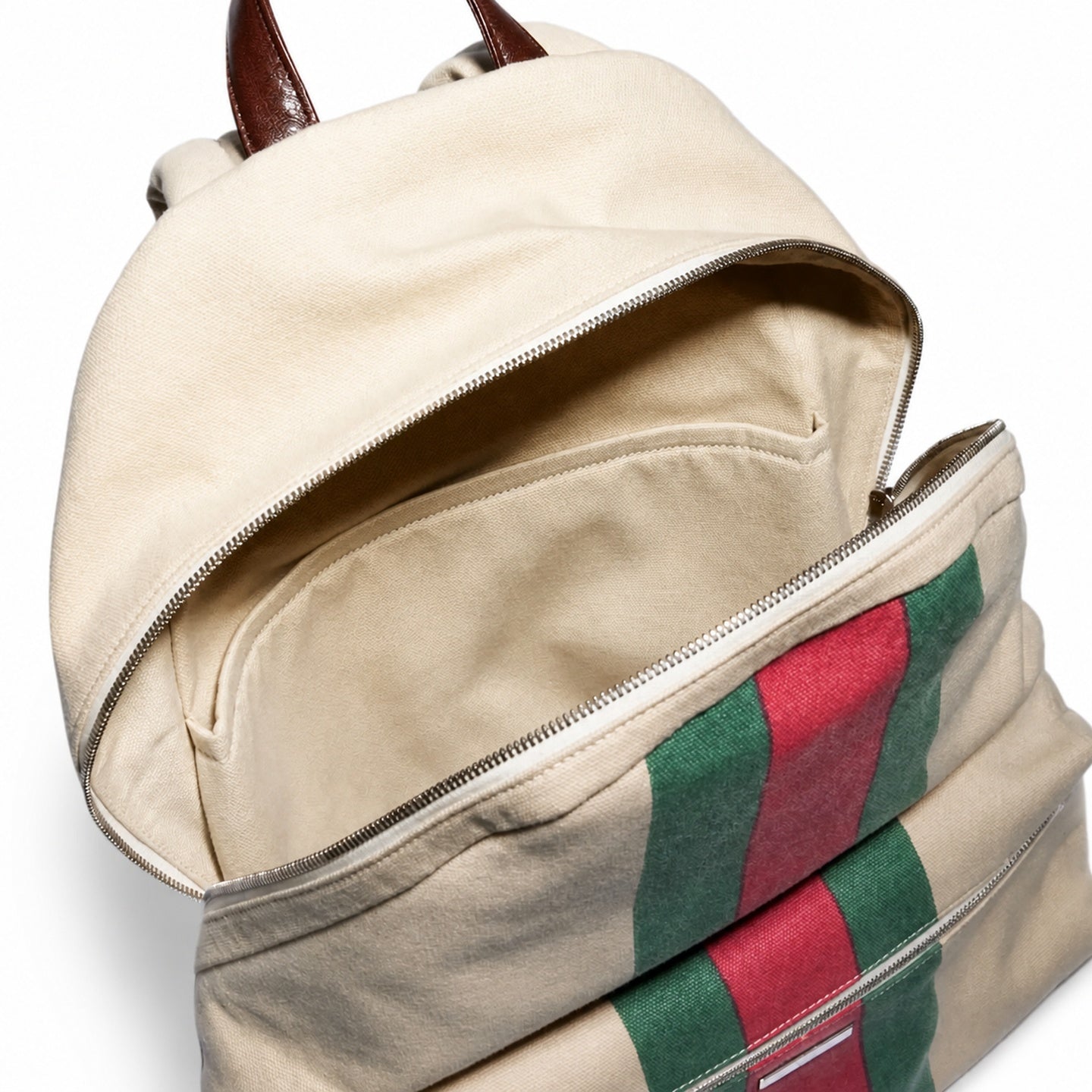 Gucci Quilted Cotton Canvas Leather Brown Red Green Backpack