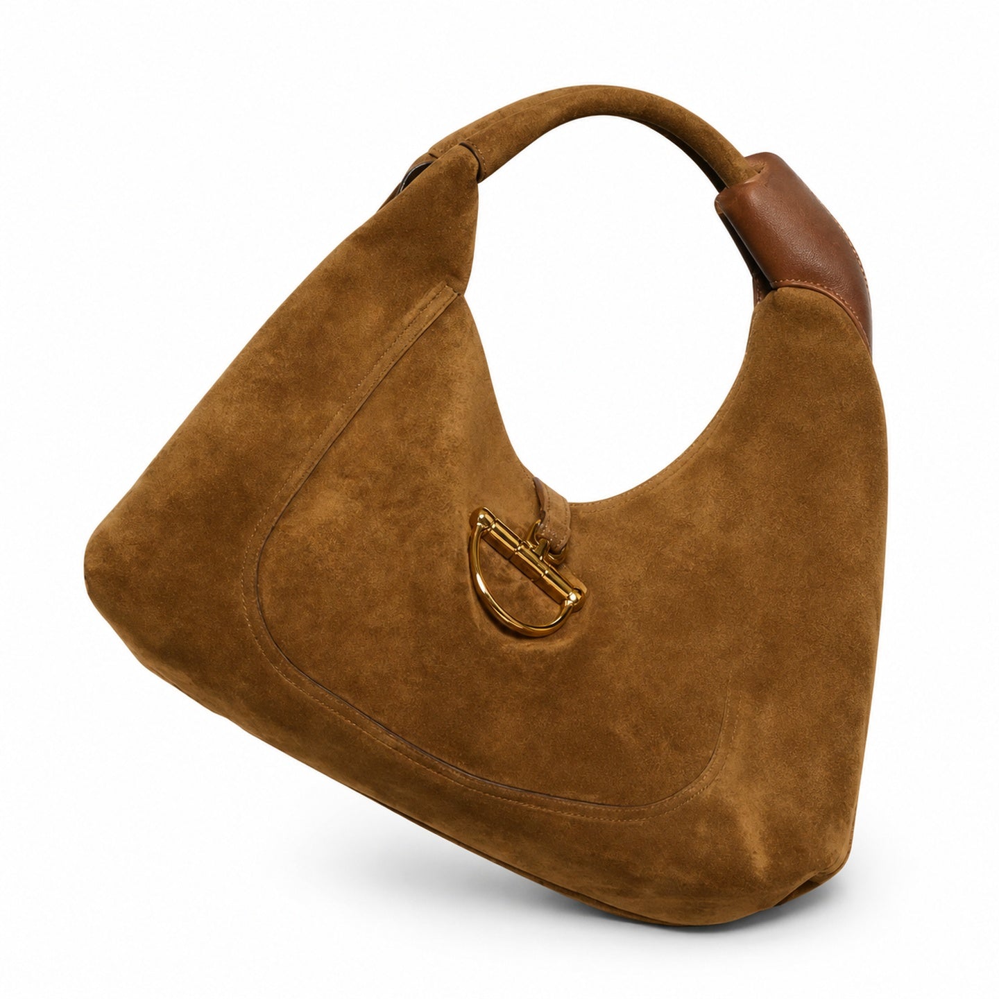 Gucci Horsebit Large Suede Brown Gold Shoulder Bag
