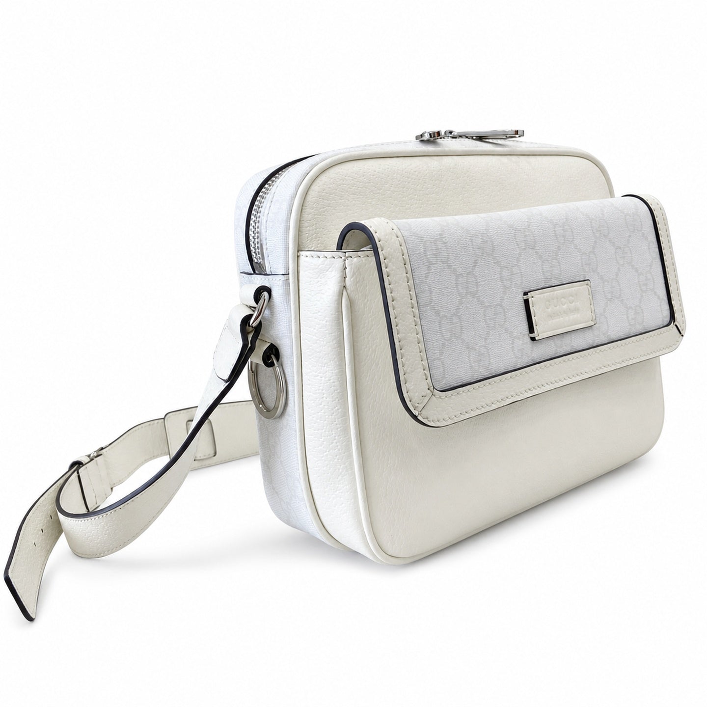 Gucci Supreme Mini Cotton Canvas Leather White Green Crossbody Bag
