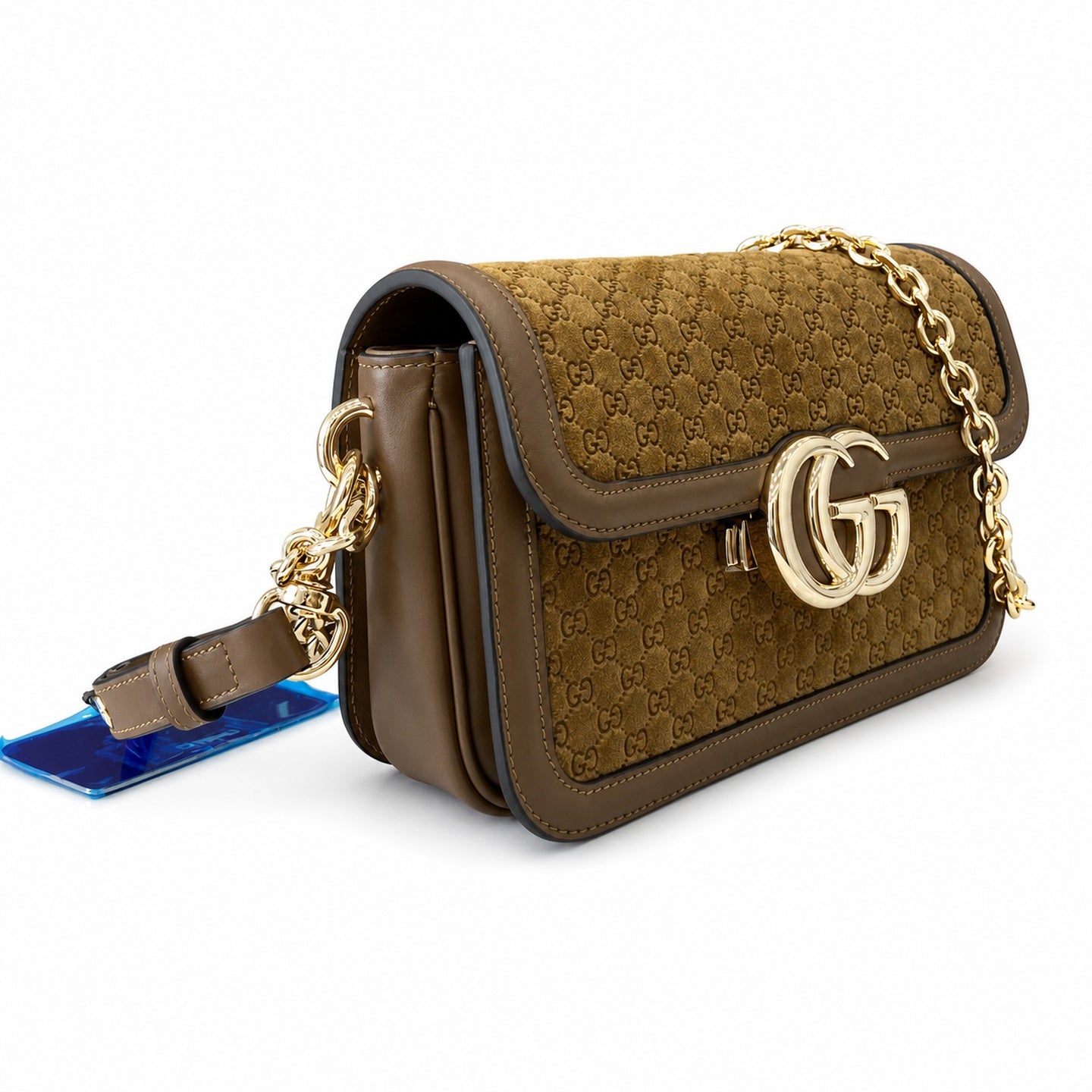 Gucci Cotton Suede Velvet Leather Beige Brown Gold Shoulder Bag