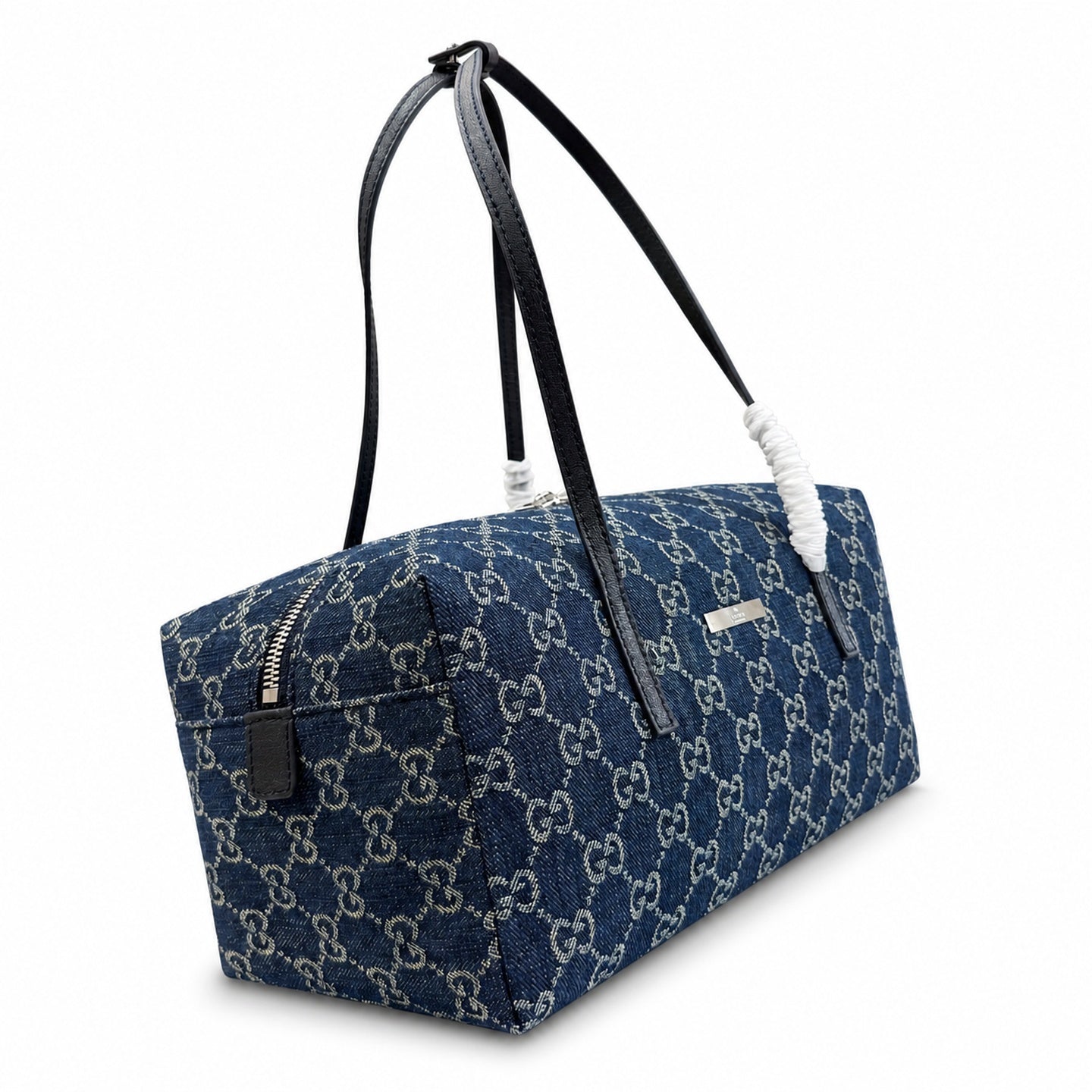 Gucci Denim Nylon Leather Blue Boston Bag