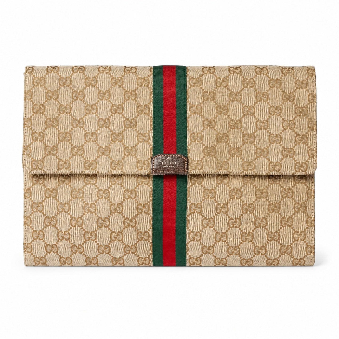 Gucci Canvas Leather Brown Red Green Gold Clutch