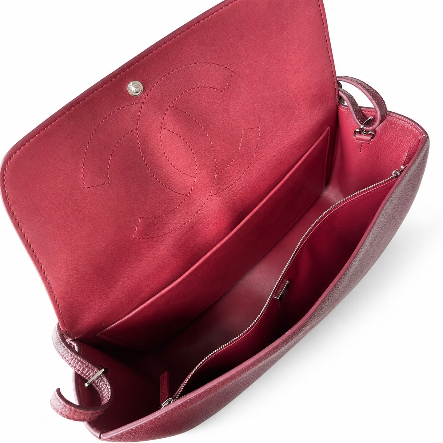 Chanel Small Leather Silver Burgundy Bag