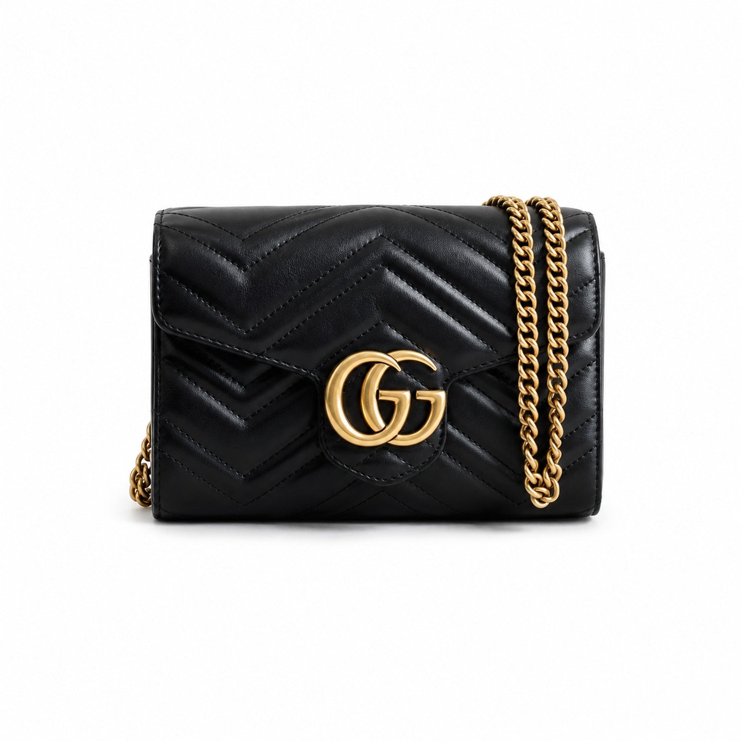 Gucci GG Marmont Mini Quilted Matelasse Leather Black Beige Handbag