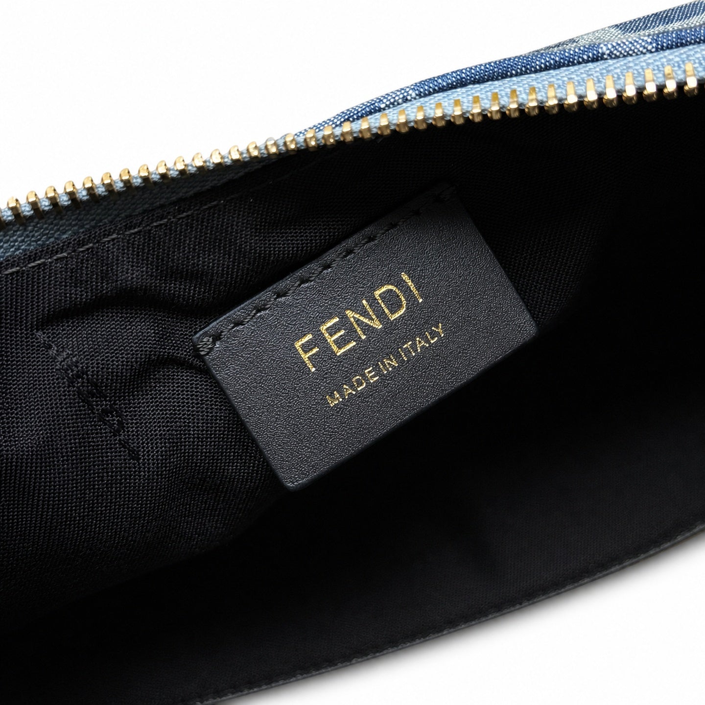 Fendi Mini Denim Leather Beige Blue Gold Hobo Bag