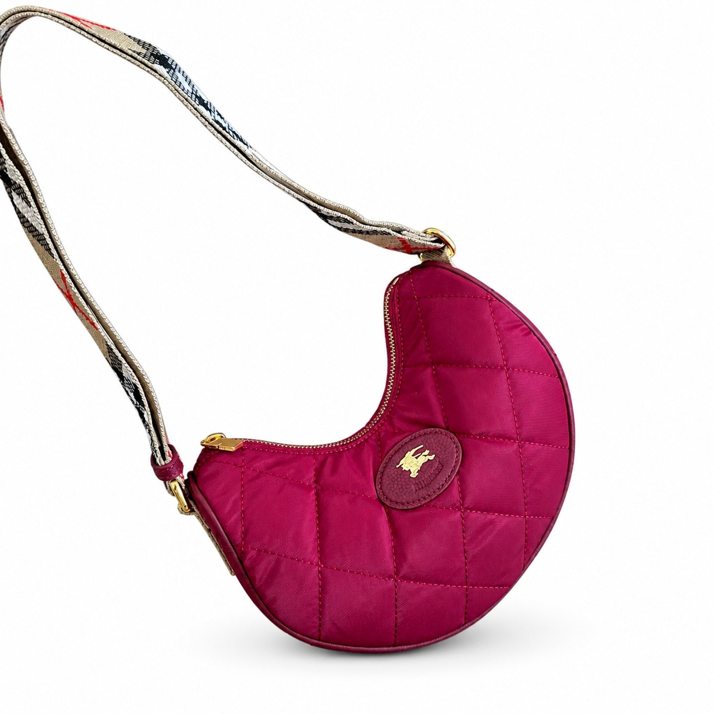 Burberry Horseshoe Quilted Nylon Check Crossbody Bag