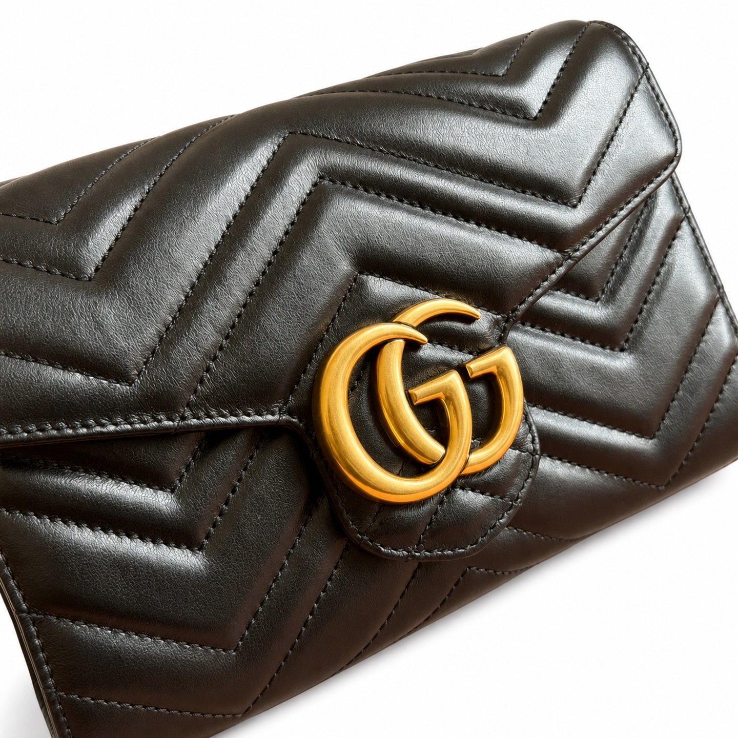 Gucci GG Marmont Mini Quilted Matelasse Leather Black Beige Handbag