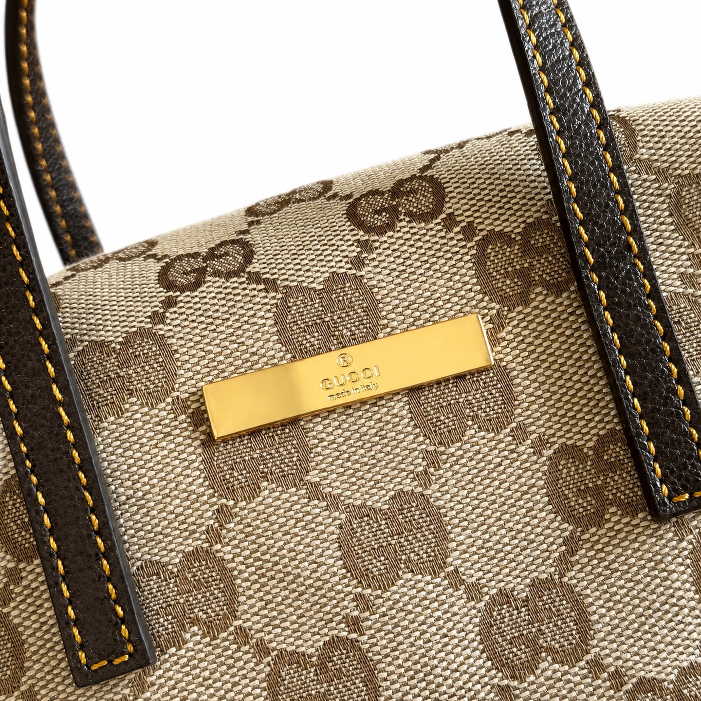 Gucci Small Denim Canvas Leather Brown Blue Boston Bag