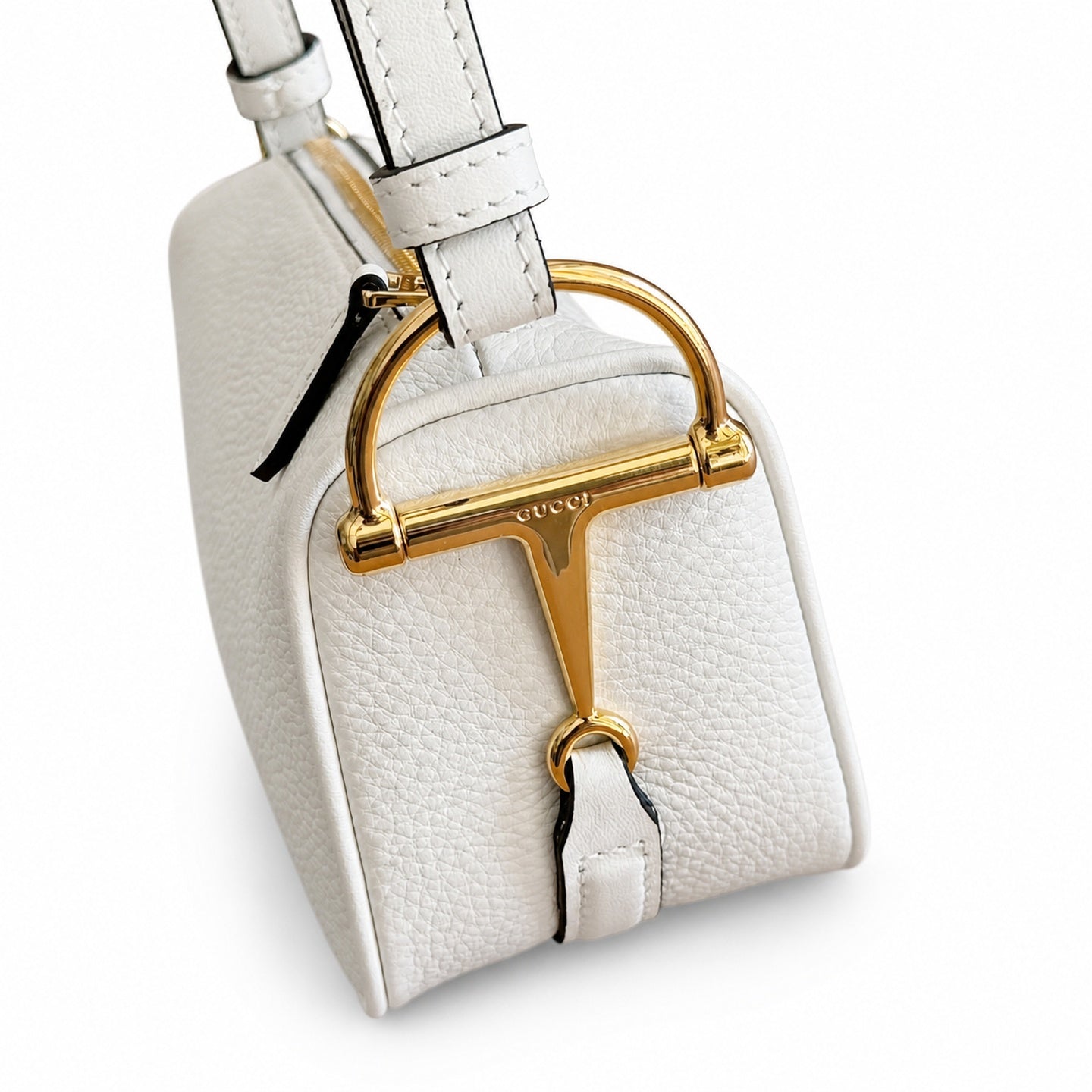Gucci Horsebit Mini Cotton Leather White Green Gold Bag