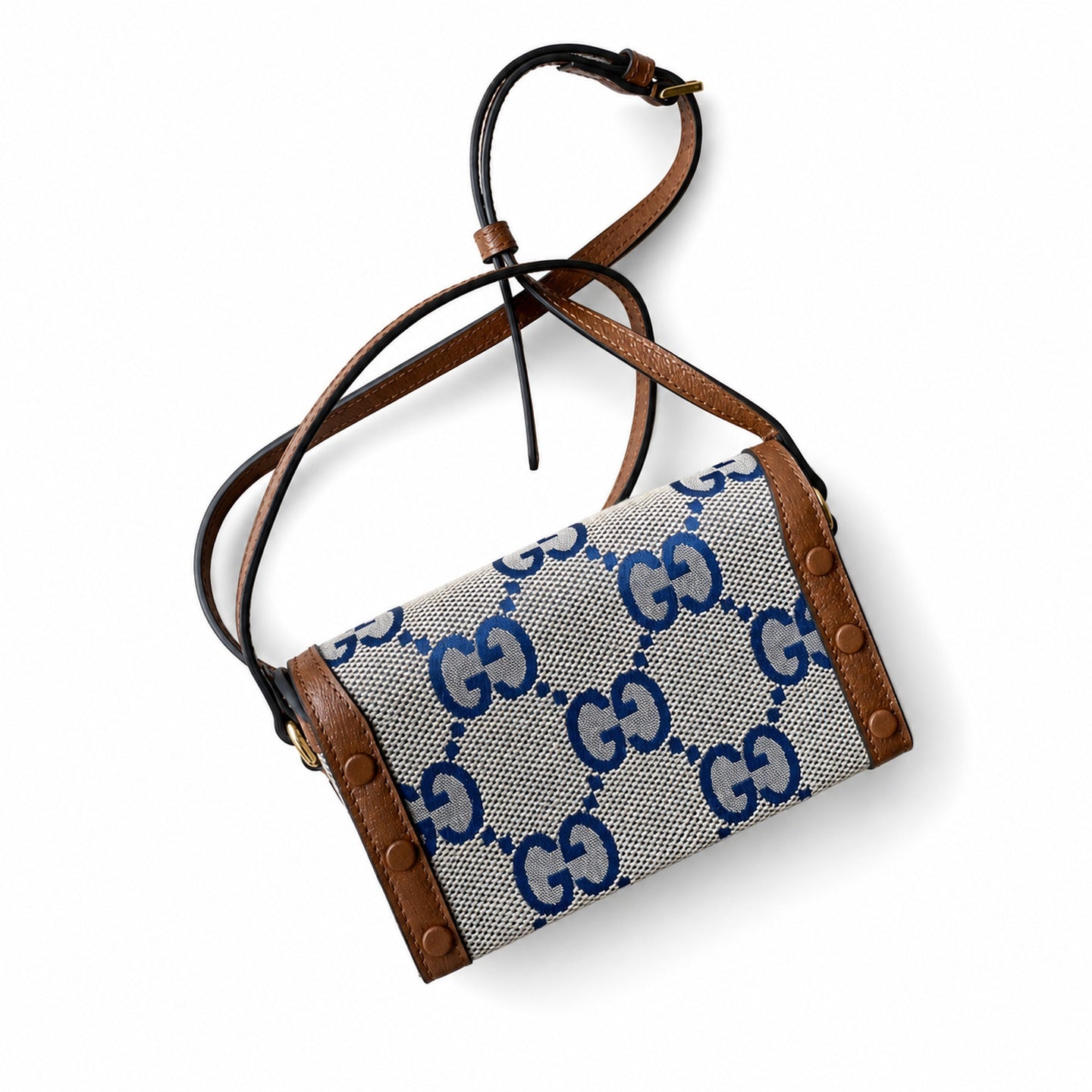 Gucci Horsebit 1955 Mini Cotton Canvas Leather Brown Blue Handbag