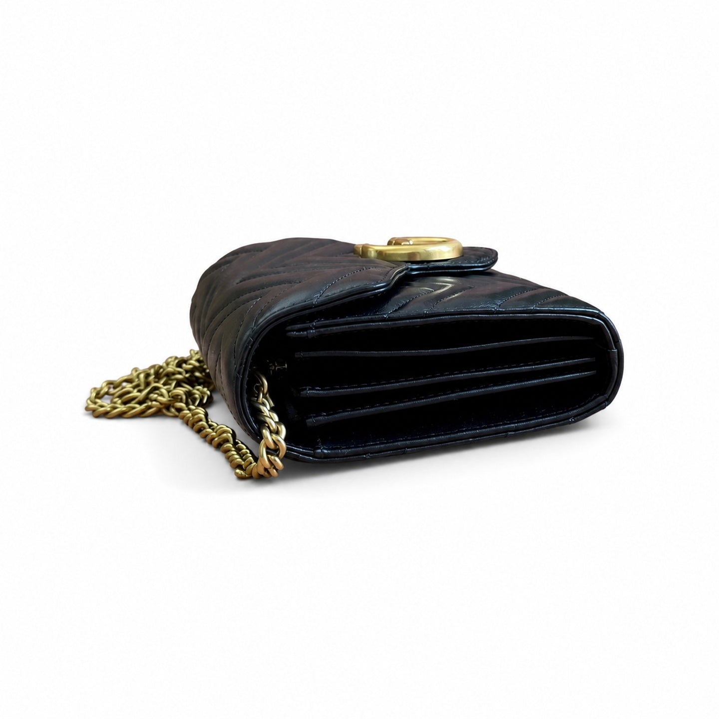 Gucci GG Marmont Mini Quilted Matelasse Leather Black Beige Handbag