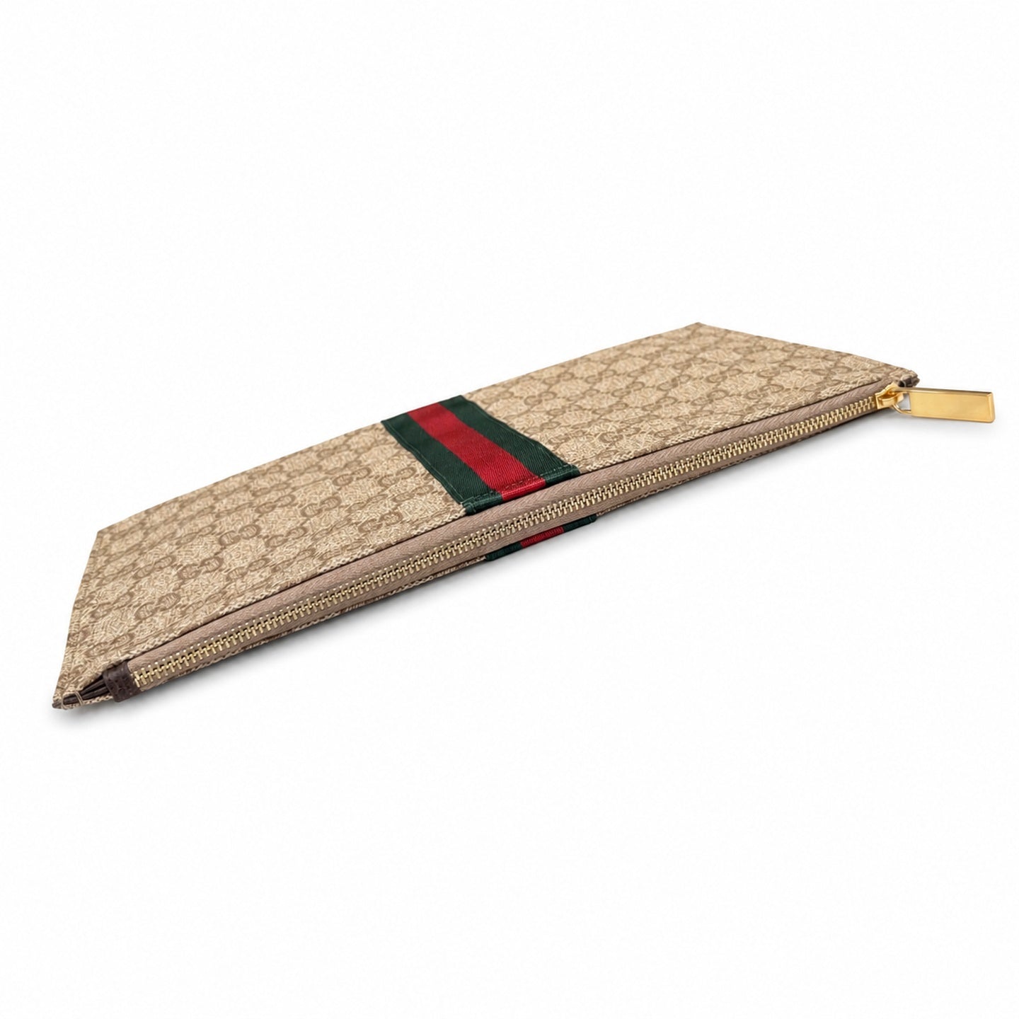 Gucci Small Canvas Leather Brown Gold Clutch