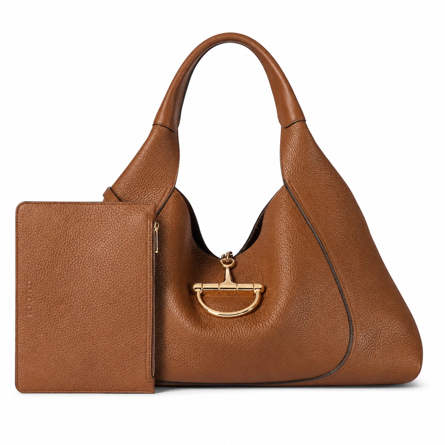 Gucci Horsebit Large Leather Brown Gold Shoulder Bag