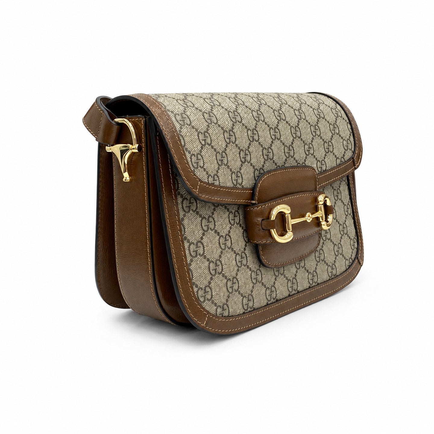 Gucci Horsebit 1955 Supreme Small Leather Beige Brown Gold Handbag