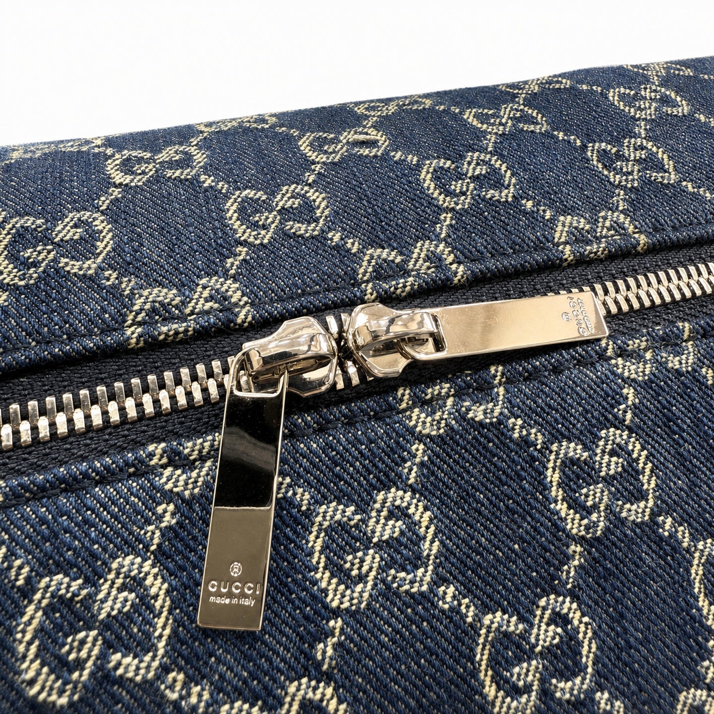 Gucci Denim Nylon Leather Blue Boston Bag