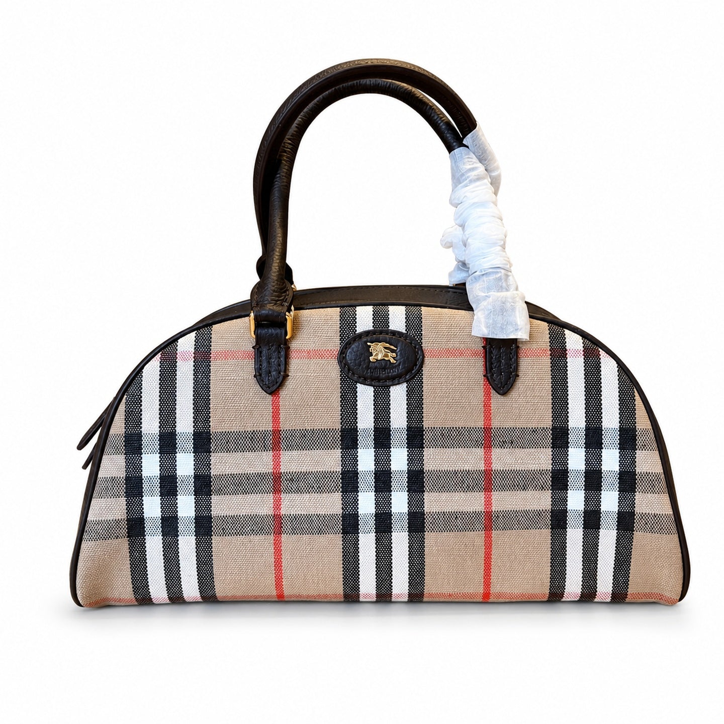 Burberry Cotton Jacquard Leather Check Bag