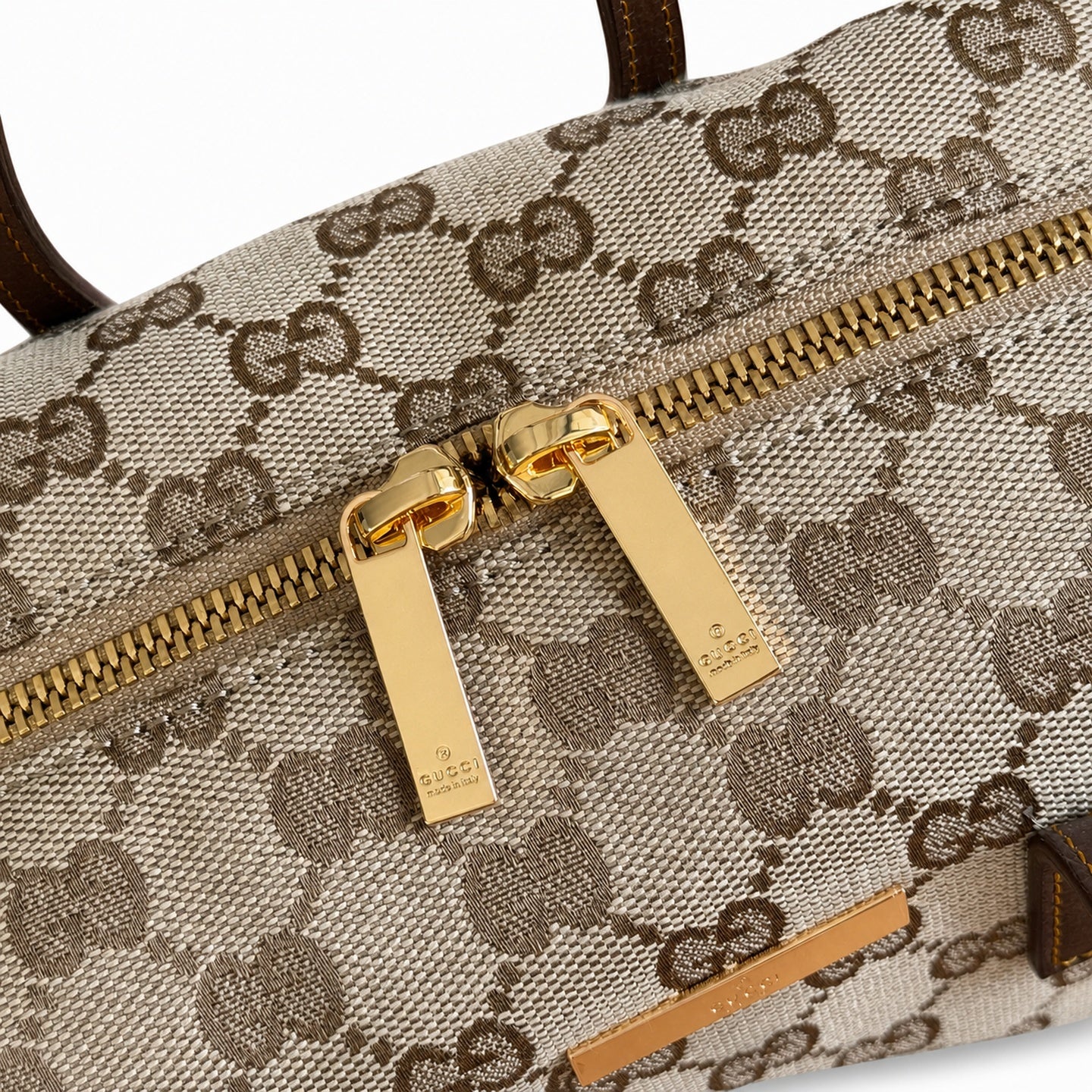 Gucci Small Denim Canvas Leather Brown Blue Boston Bag