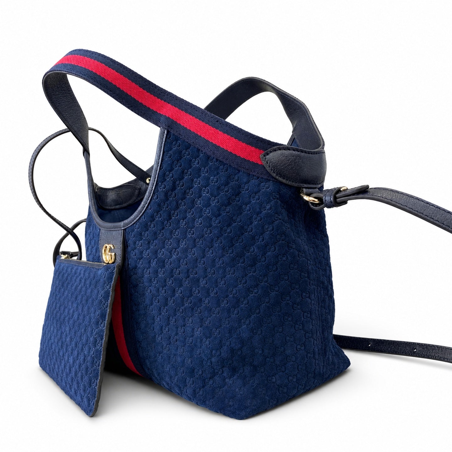 Gucci Giglio Small Cotton Suede Canvas Velvet Leather Red Blue Gold Tote Bag