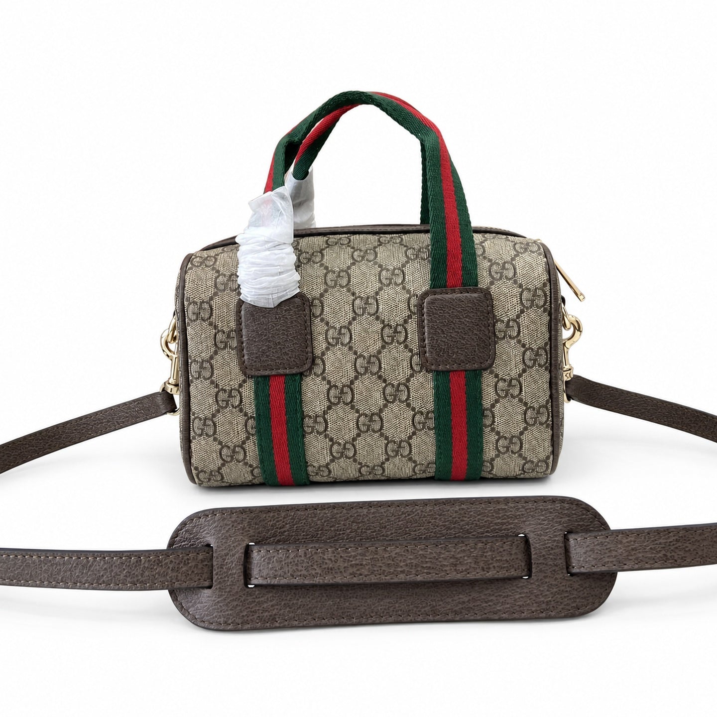 Gucci Mini Cotton Canvas Leather Beige Brown Green Gold Bag
