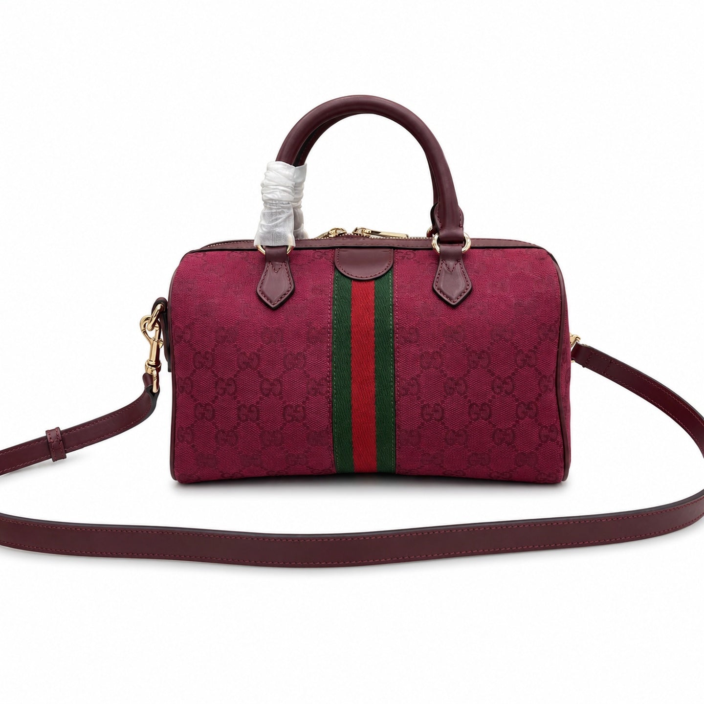 Gucci Ophidia Supreme Small Canvas Leather Red Green Gold Boston Bag