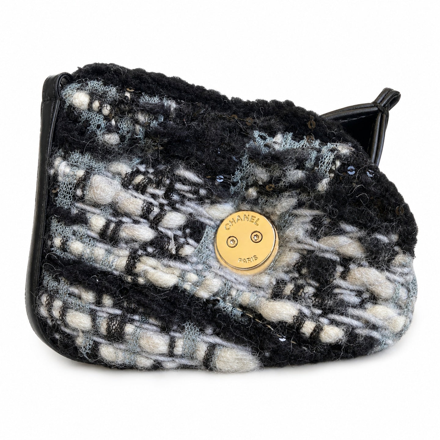 Chanel 25 Tweed Leather Check Black Gray Silver Handbag