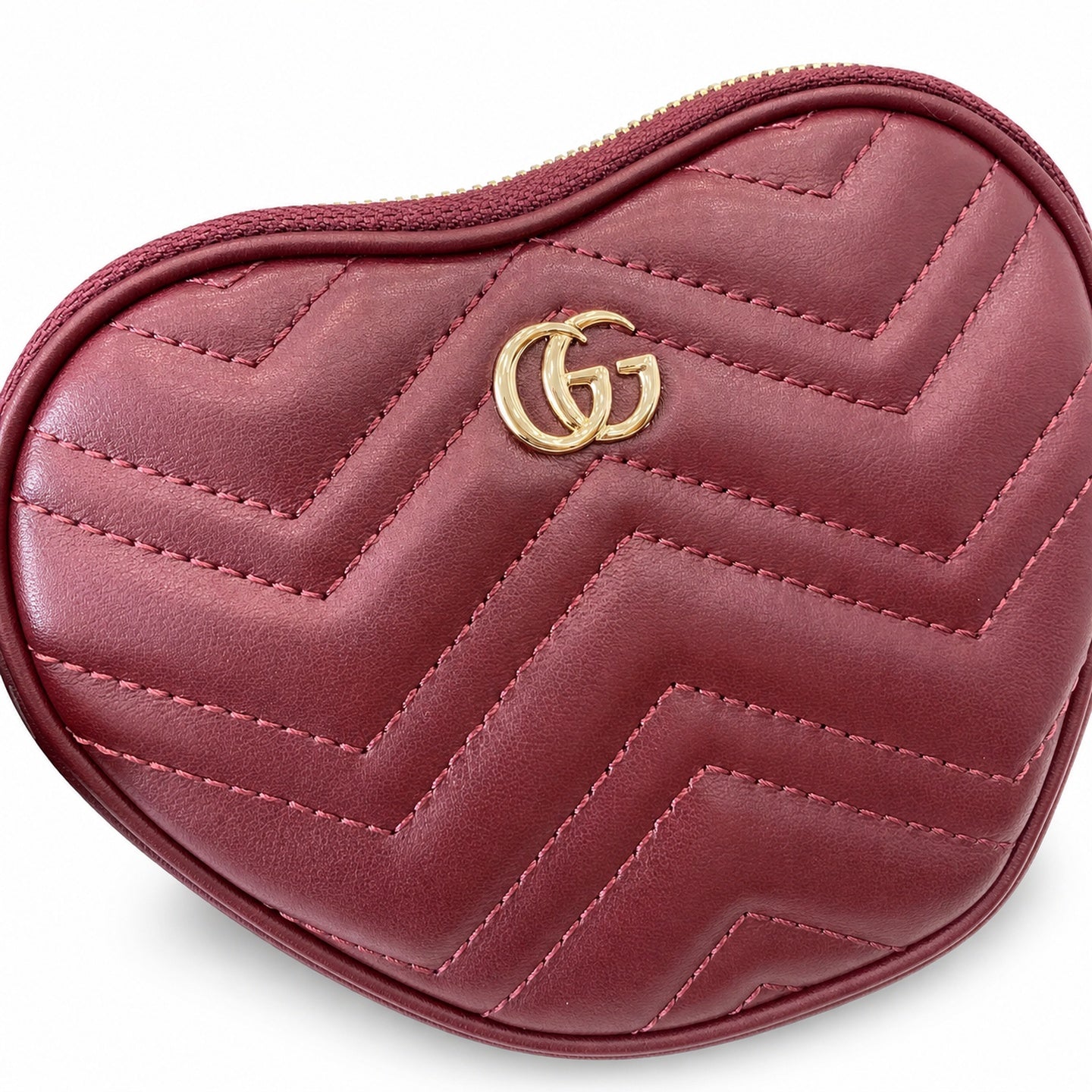 Gucci GG Marmont Mini Quilted Matelasse Leather Red Gold Handbag