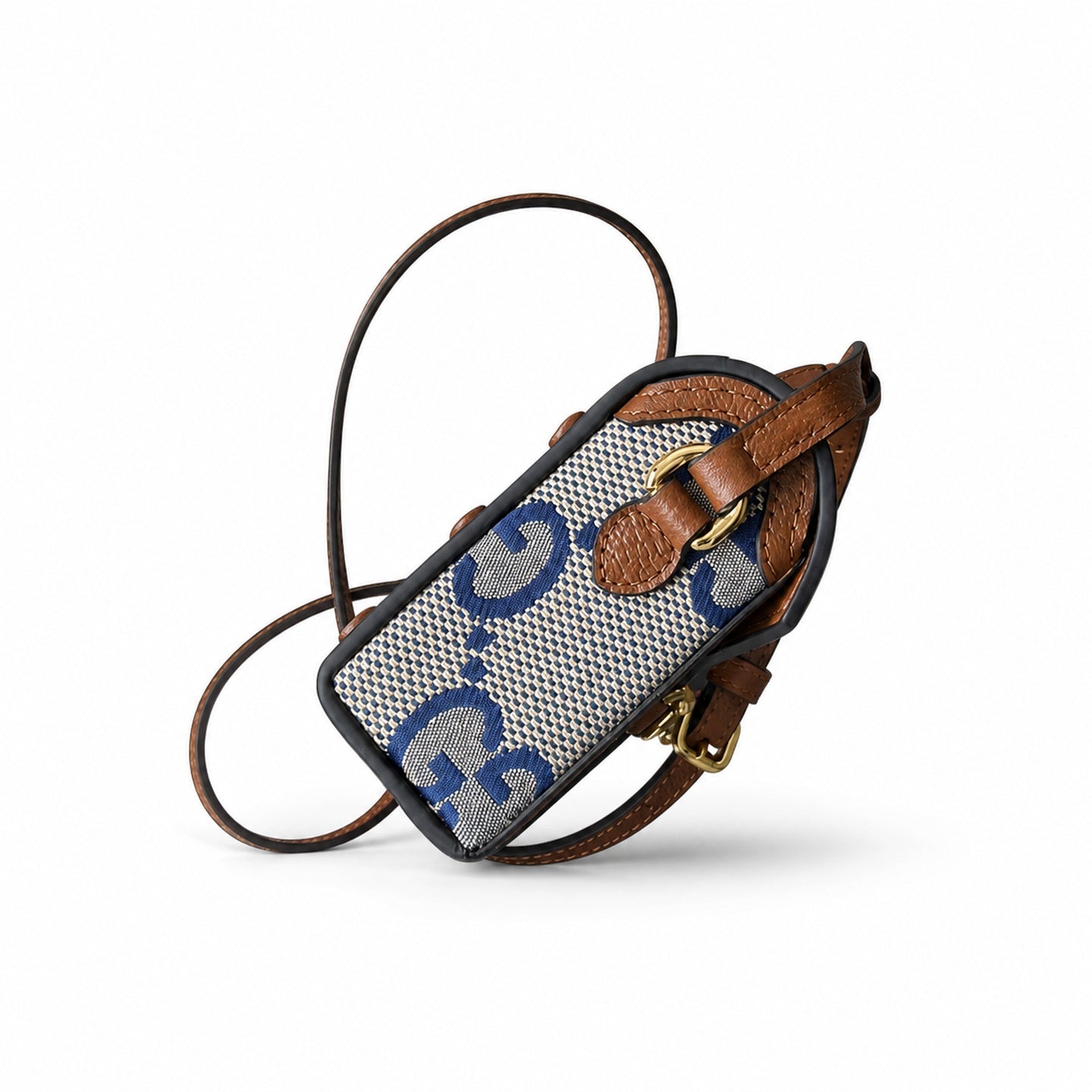 Gucci Horsebit 1955 Mini Cotton Canvas Leather Brown Blue Handbag
