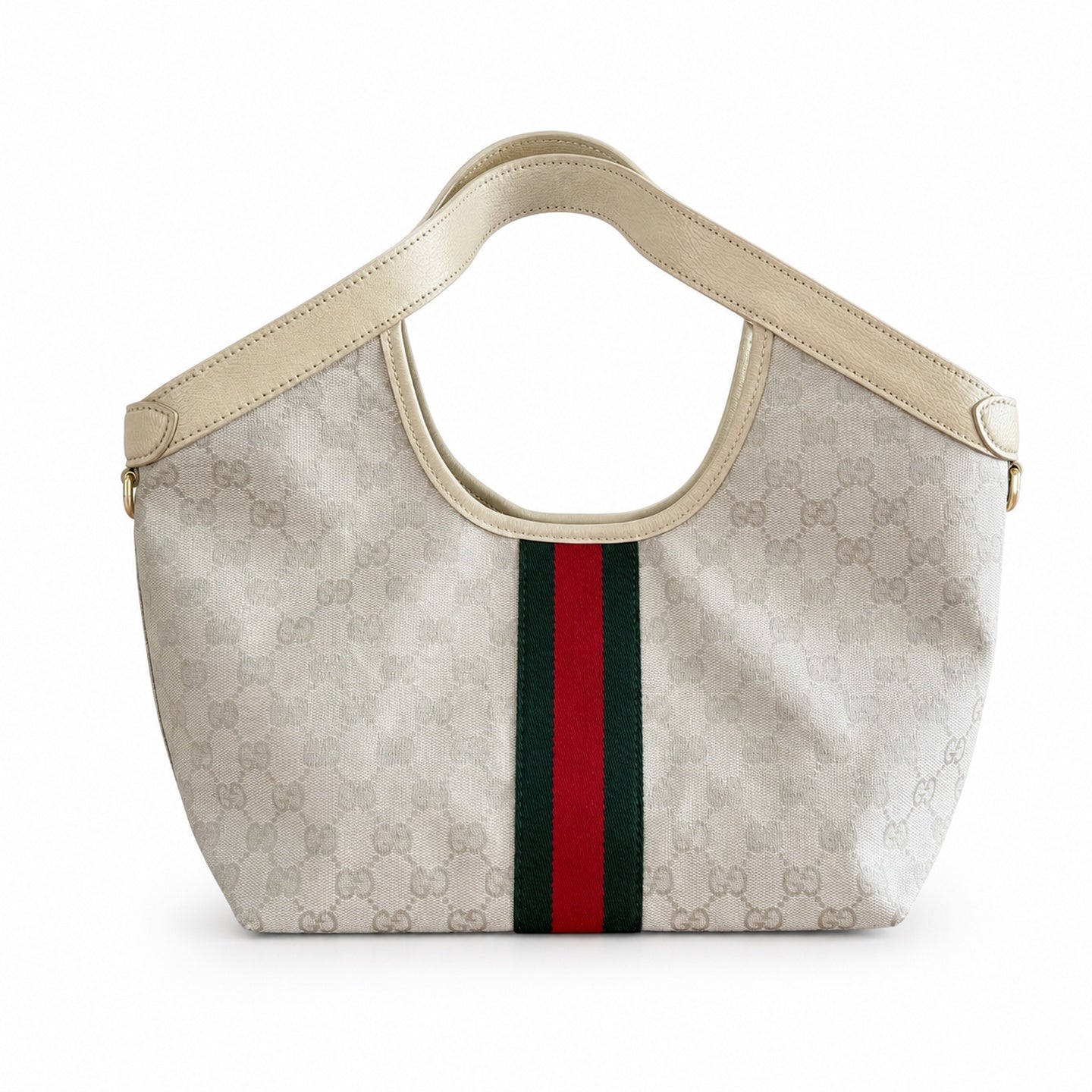 Gucci Giglio Small Cotton Canvas Leather White Beige Brown Red Green Gold Tote Bag