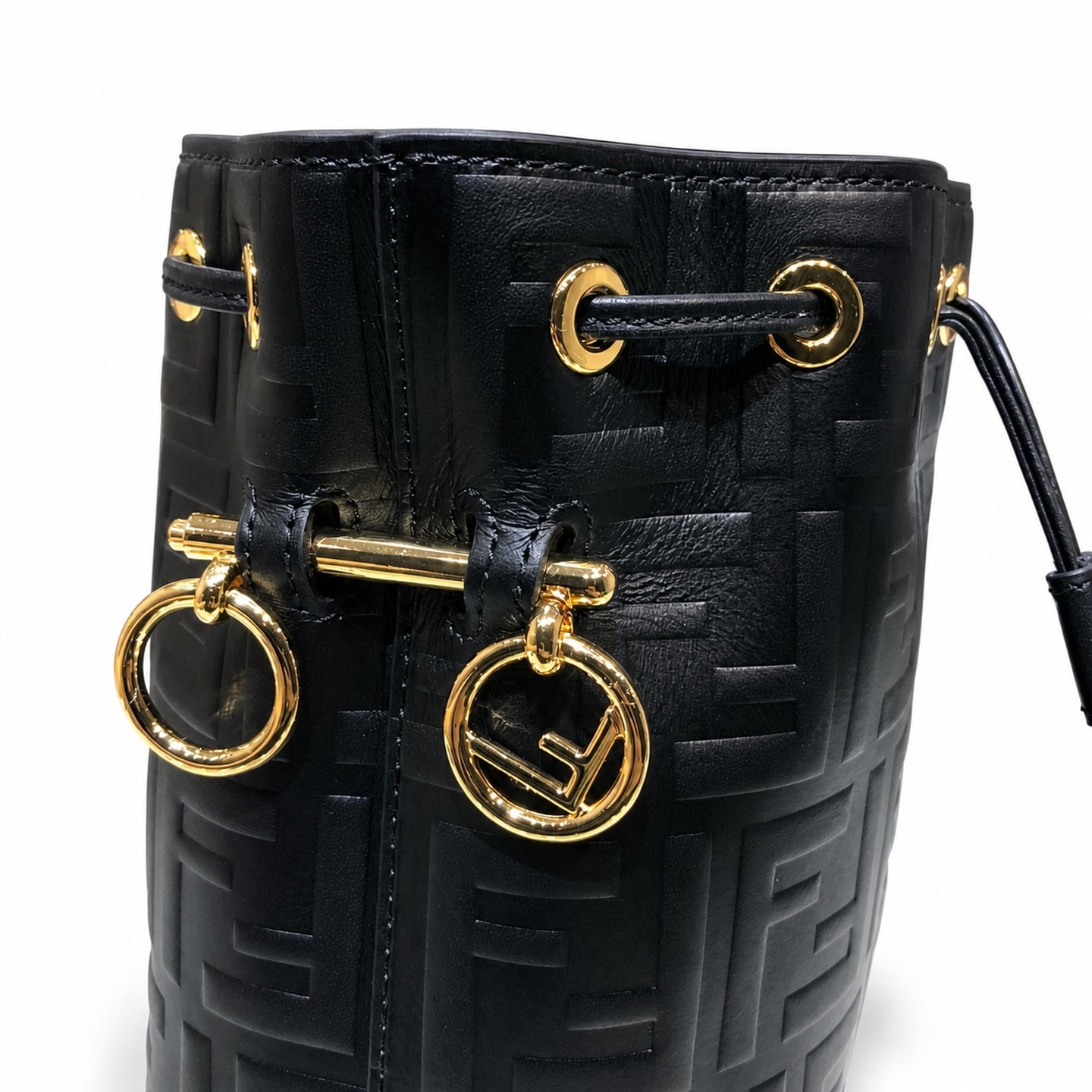 Fendi Mon Tresor Small Leather Black Gold Bucket Bag
