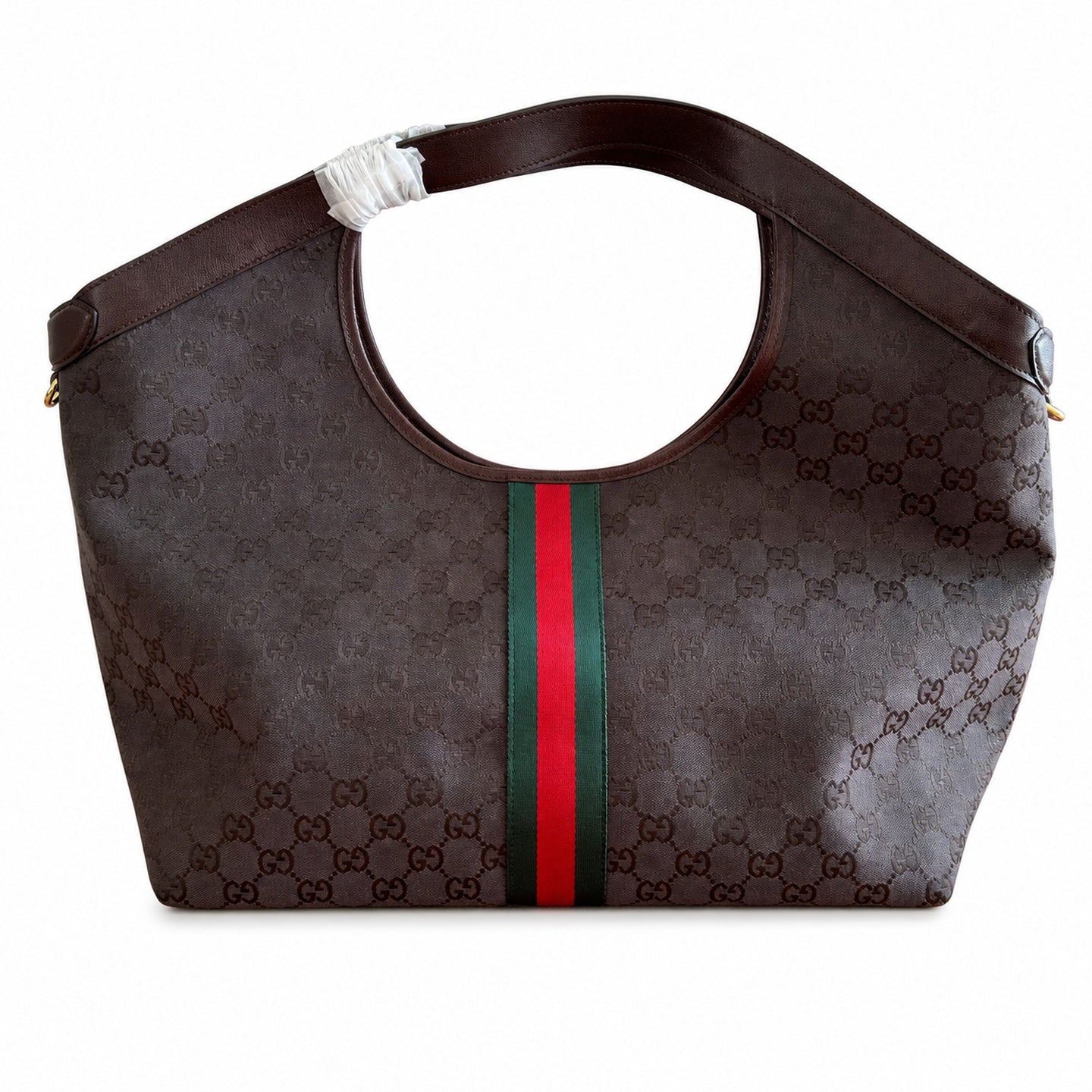 Gucci Giglio Large Cotton Canvas White Brown Red Green Tote Bag
