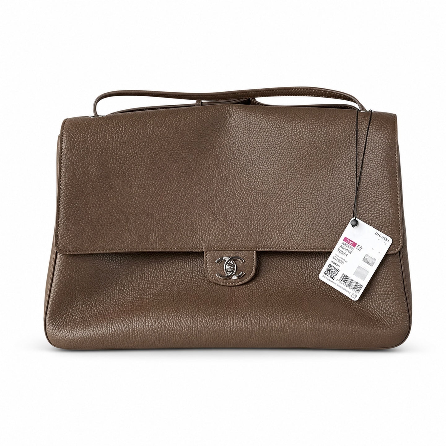 Chanel Large Leather Gray Silver Bag