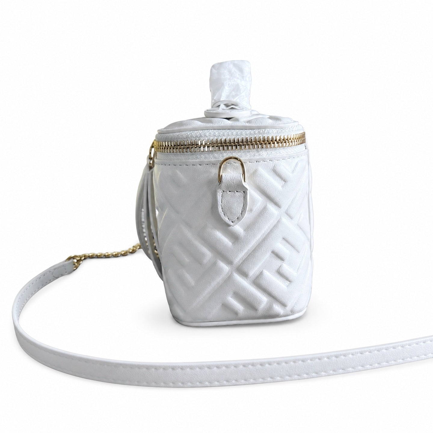Fendi Mini Leather White Gold Vanity Bag