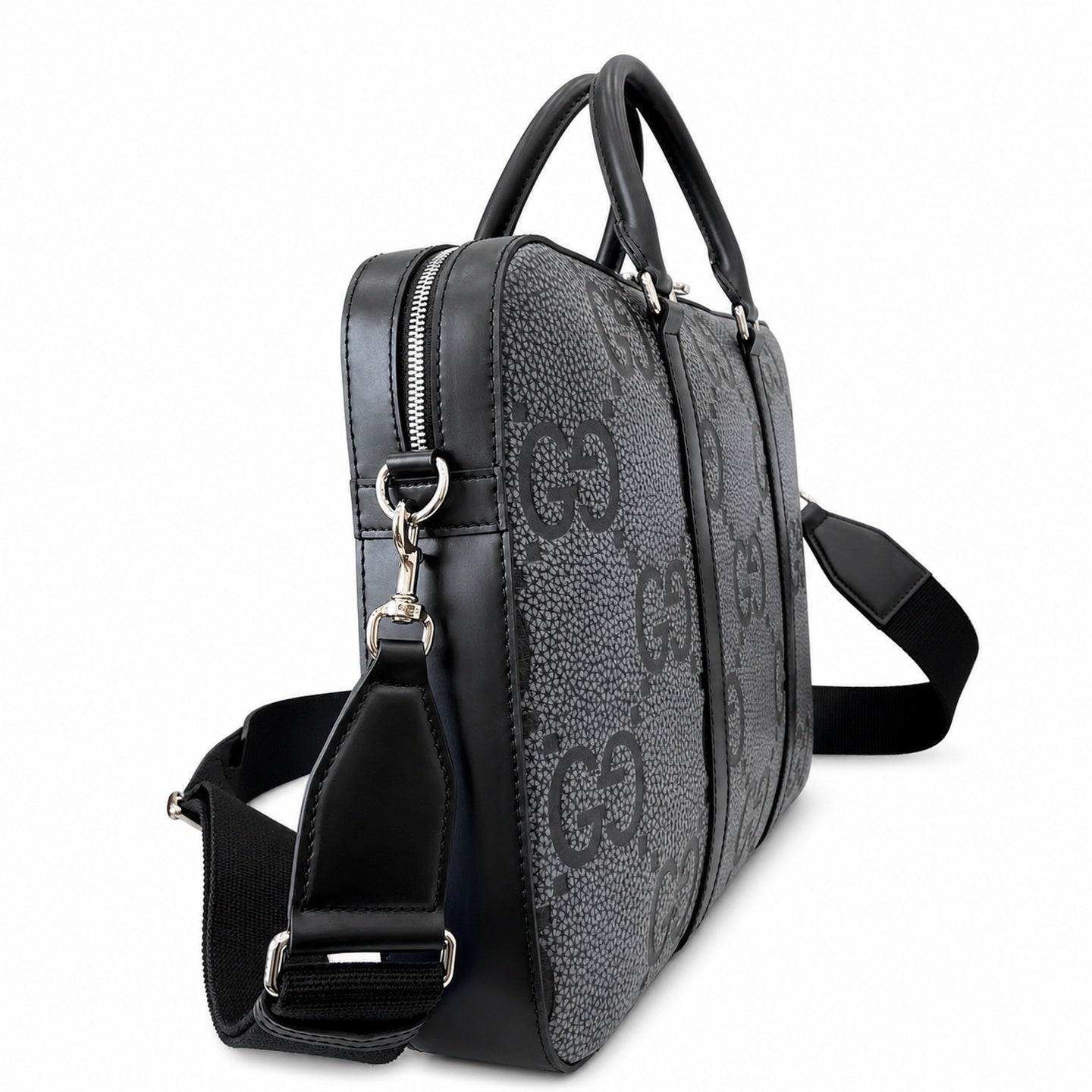 Gucci Cotton Leather Black Gray Briefcase