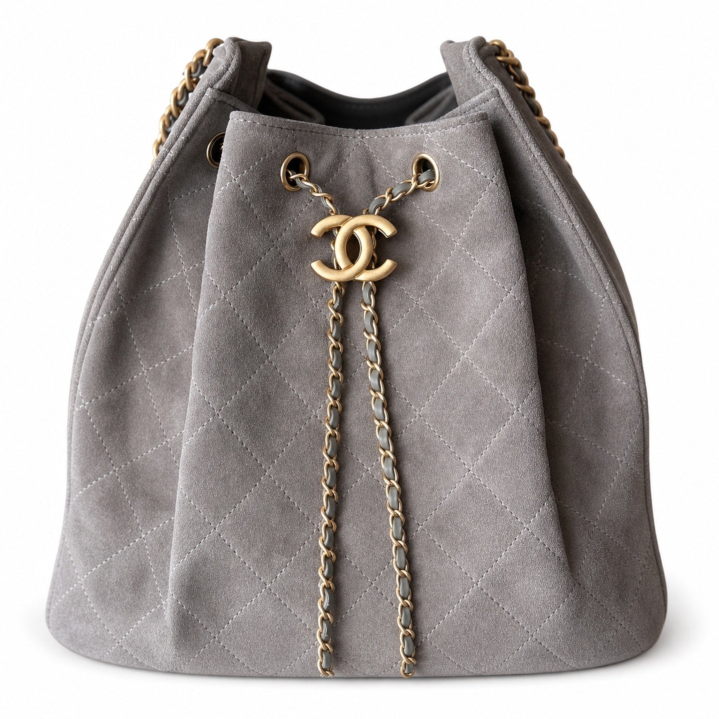 Chanel Large Suede Leather Black Gold Shopping Bag