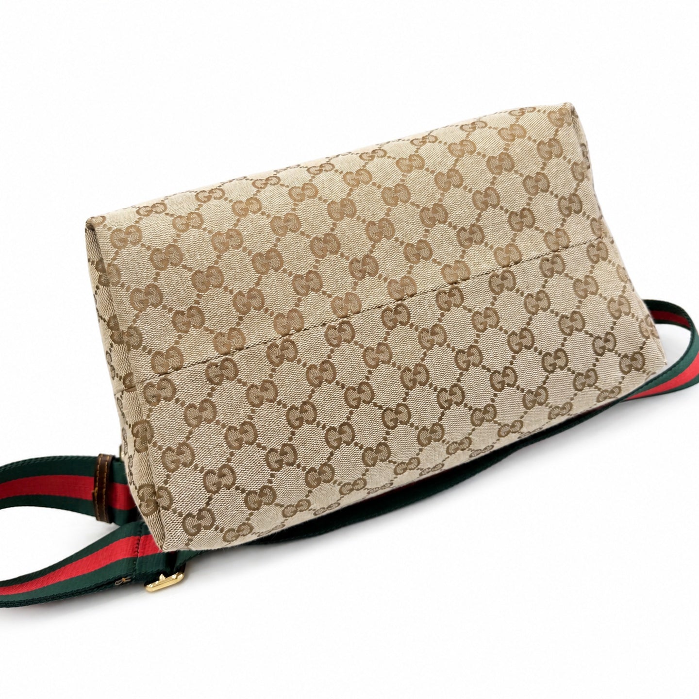 Gucci Double Zip Canvas Nylon Leather Brown Gold Handbag