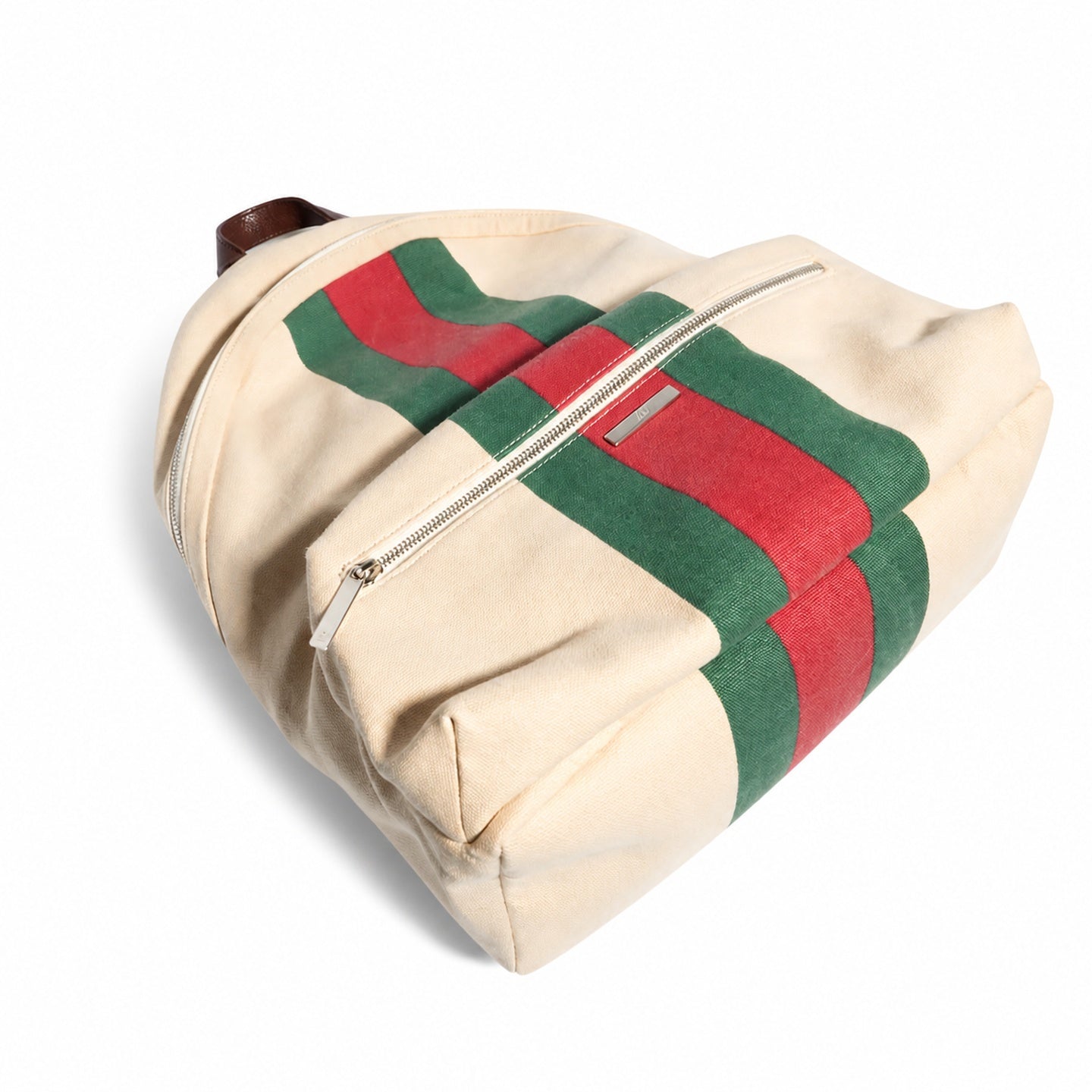 Gucci Quilted Cotton Canvas Leather Brown Red Green Backpack