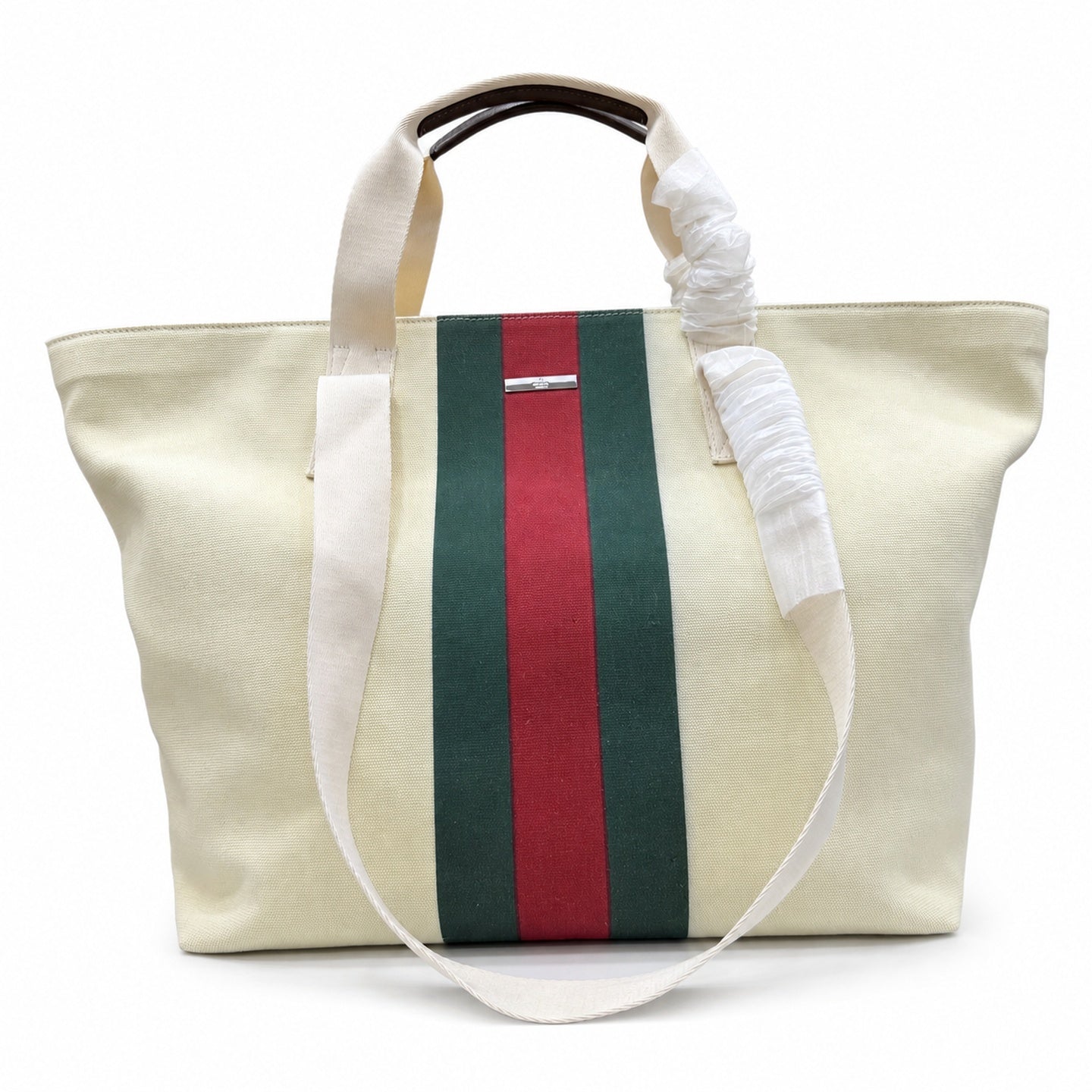 Gucci Cotton Canvas Leather Beige Brown Red Green Bag